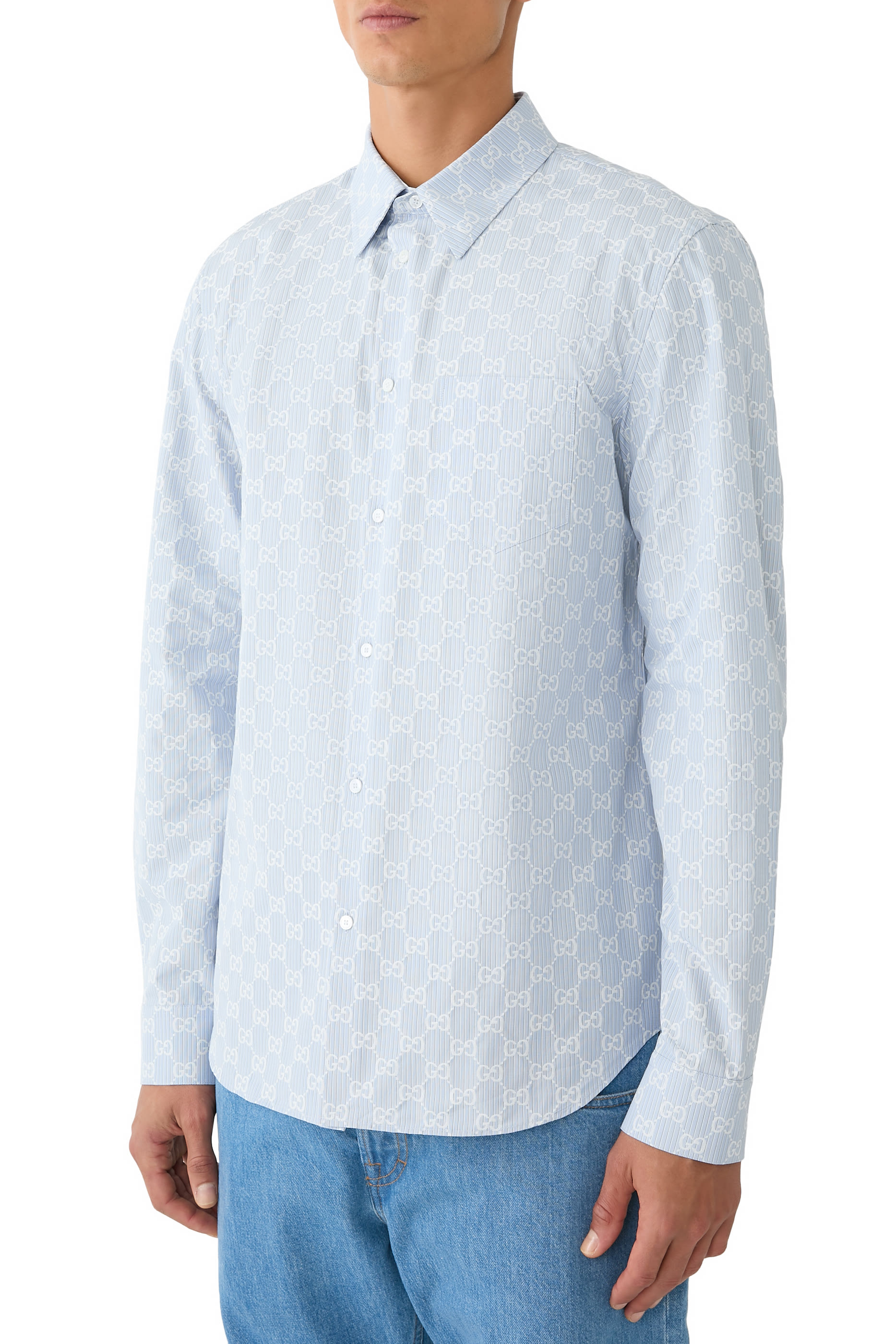 قميص مخطط بشعار الماركة قطن جاكار