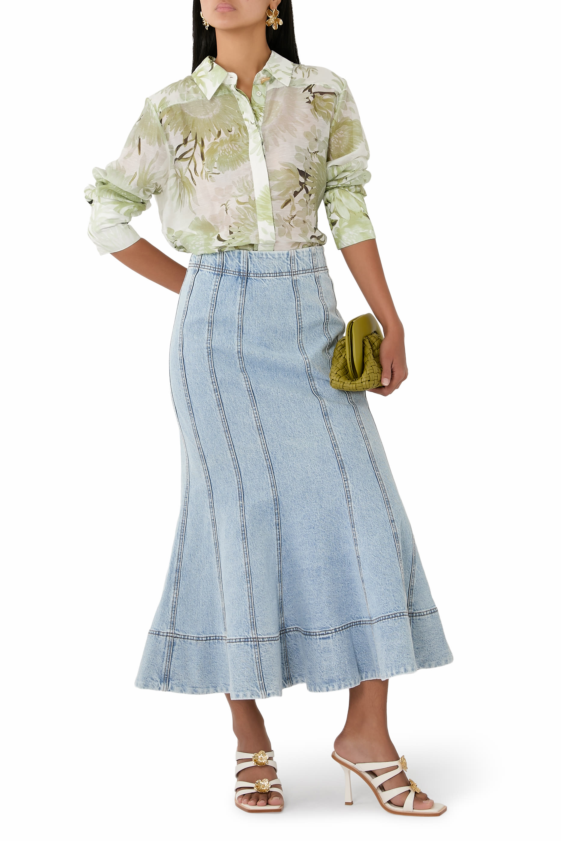 تنورة متوسطة الطول دنيم