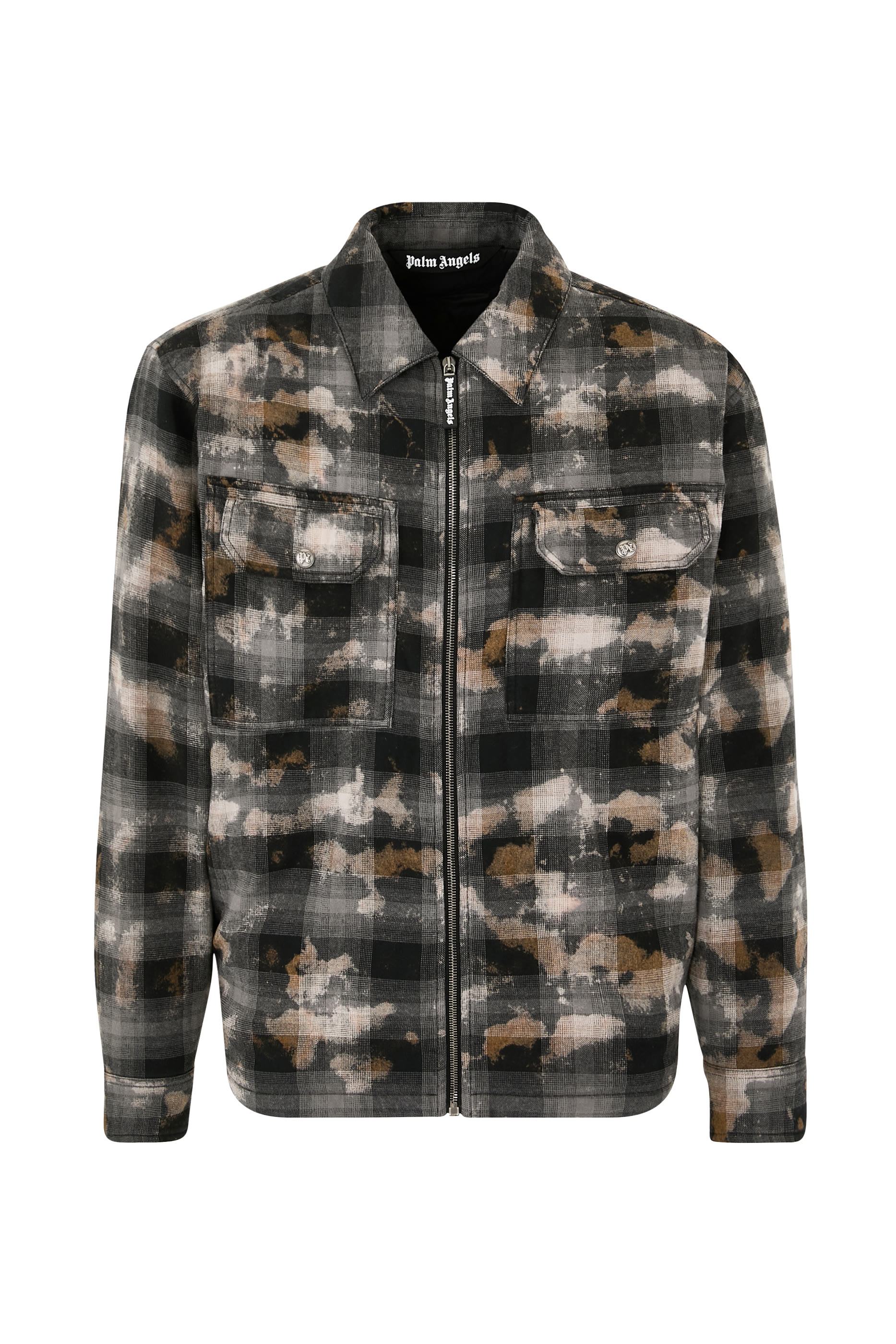 قميص بتصميم جاكيت بنقشة مربعات وشعار الماركة متموج