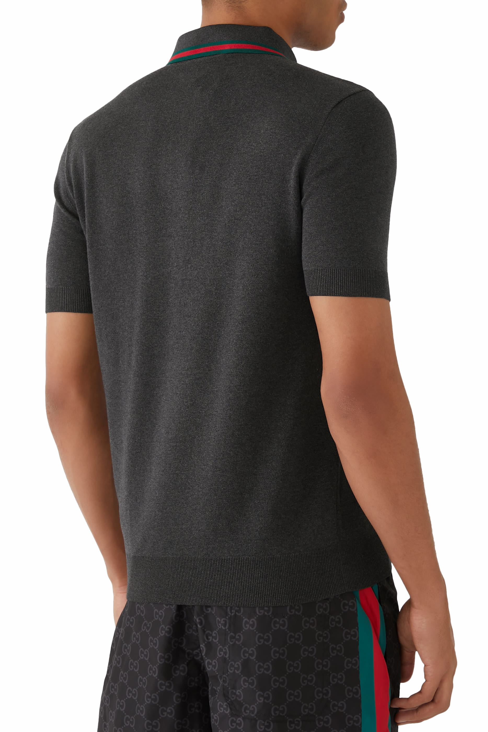 قميص بولو بشريط ويب بنسيج حرير وقطن