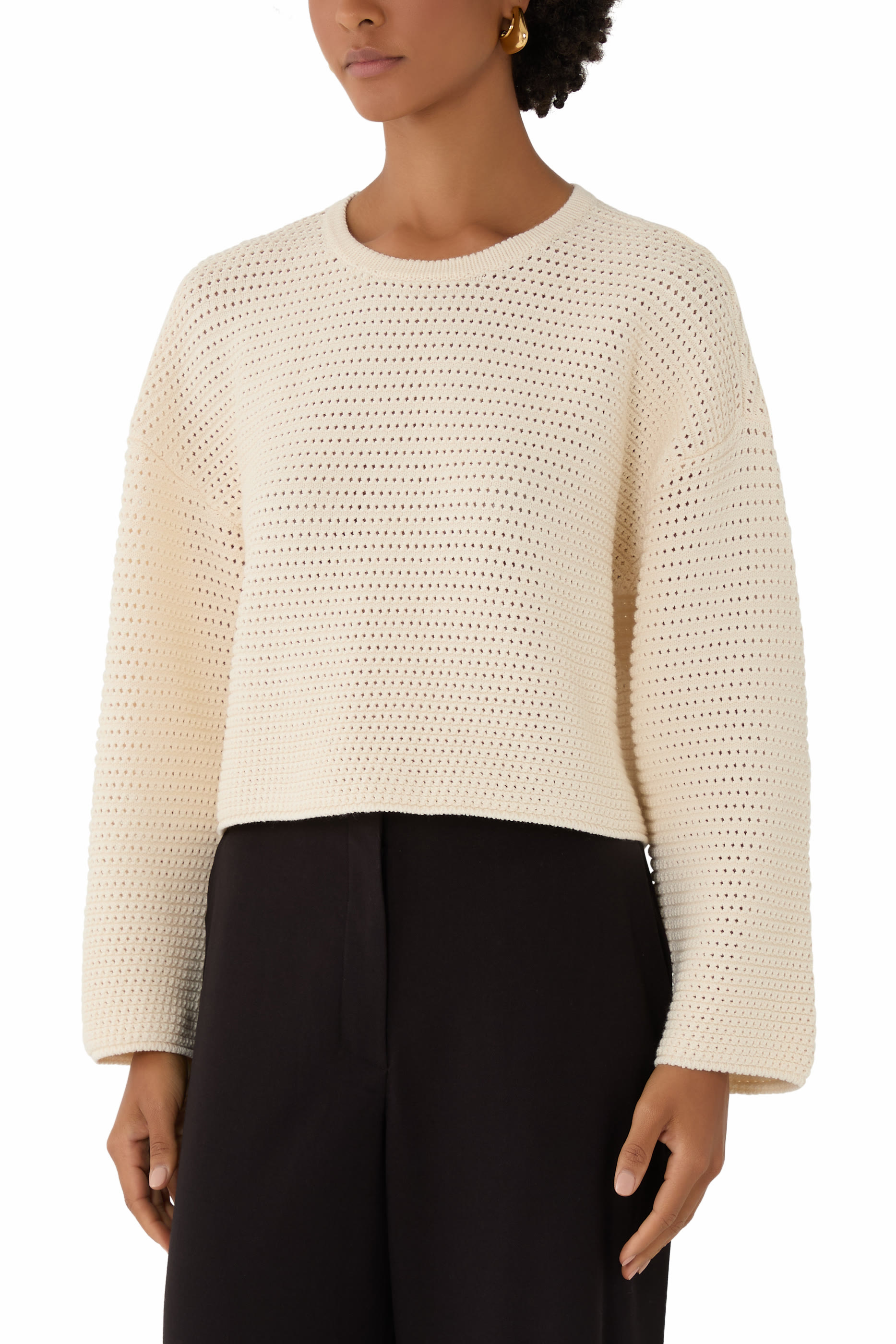 كنزة قصيرة كابسول ريزورت أوبن وورك قصيرة منسوجة بنقشة متموجة