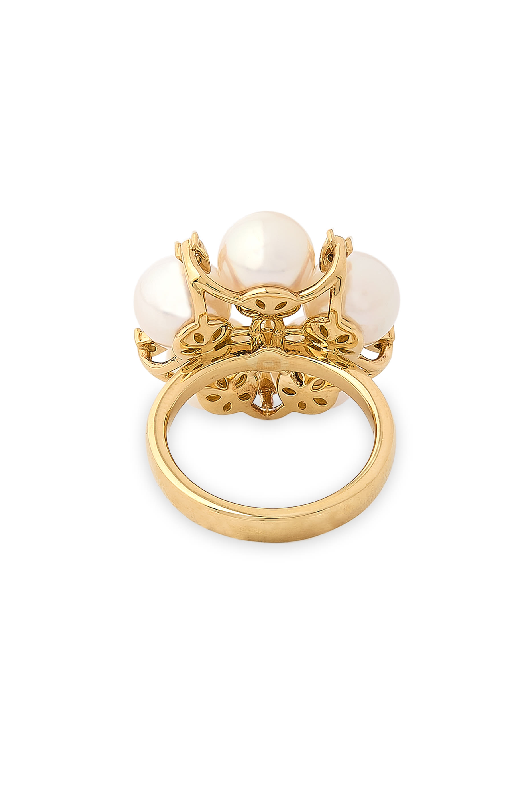 خاتم راين دروب بتصميم زهرة مرصع بكريستال ولؤلؤ، ذهب أصفر عيار 18