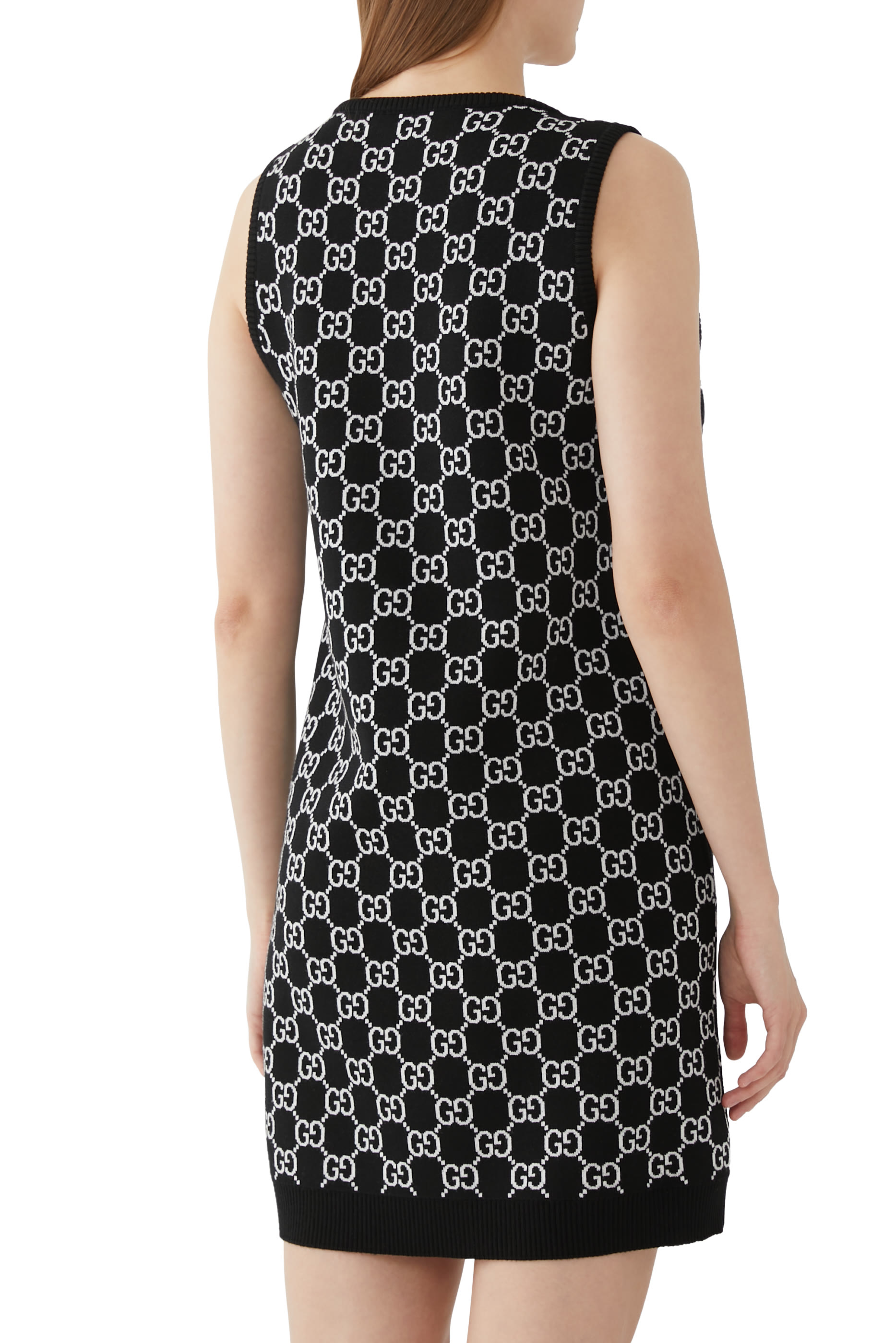 فستان قصير بنقشة حرفي شعار الماركة جاكار صوف