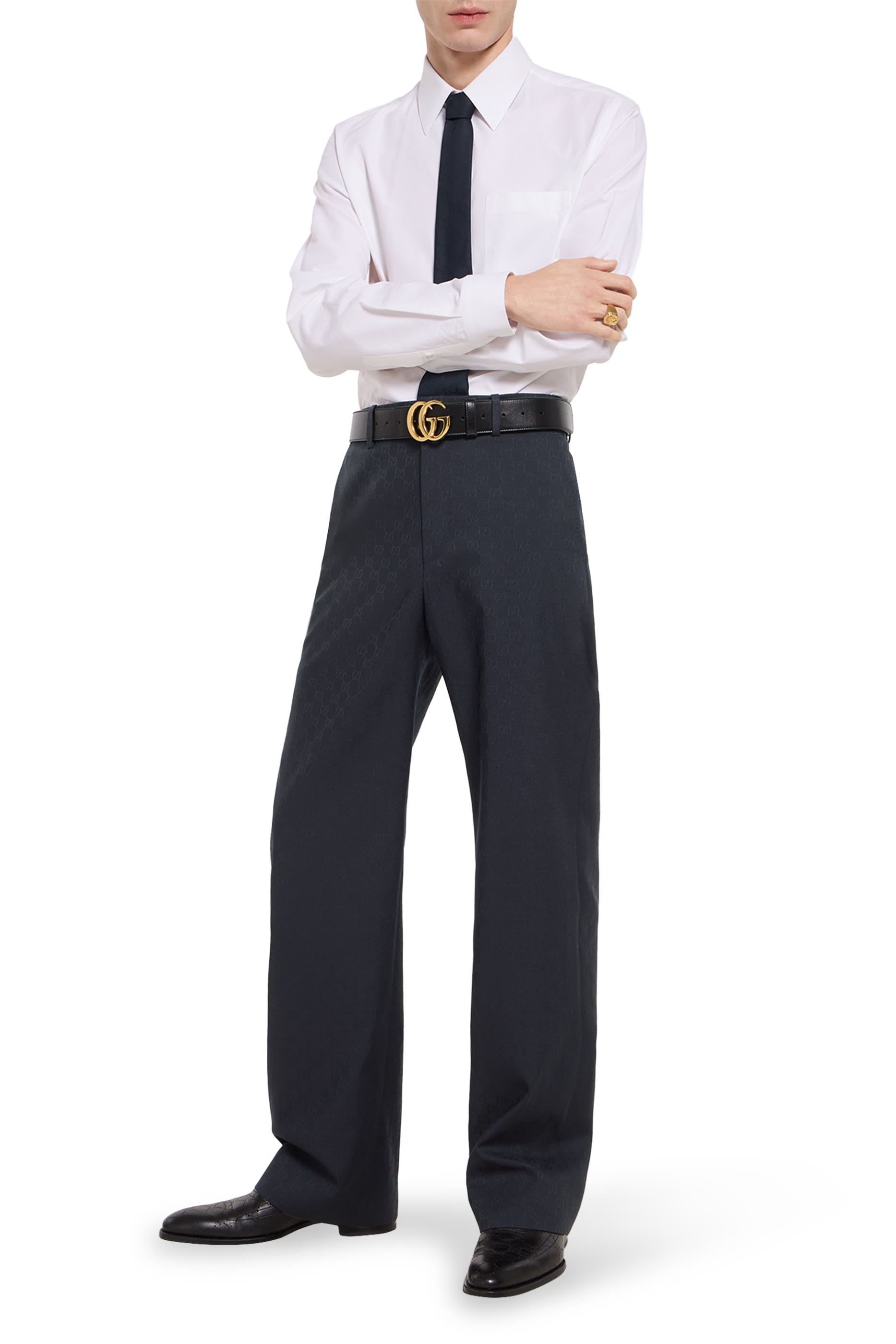 بنطال بنقشة حرفي شعار الماركة صوف