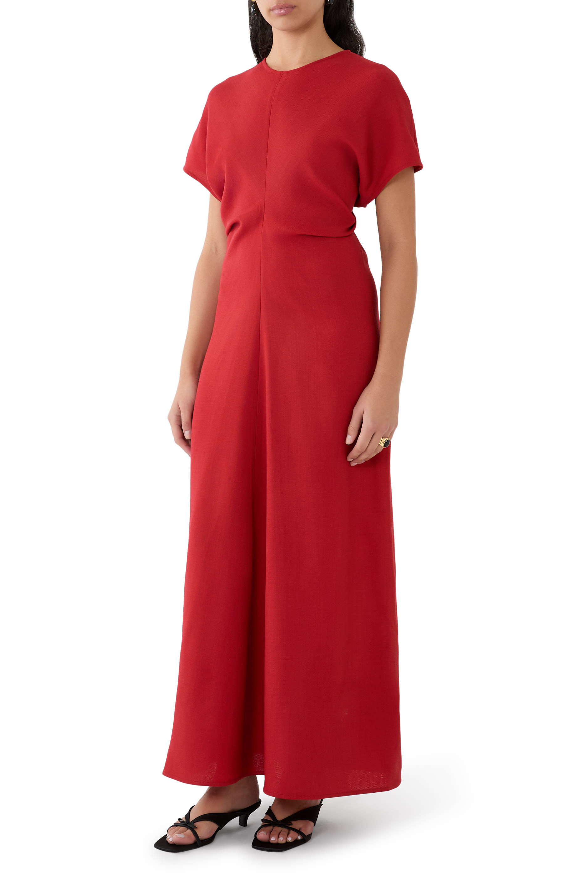 فستان بتفاصيل درابيه عند الخصر صوف