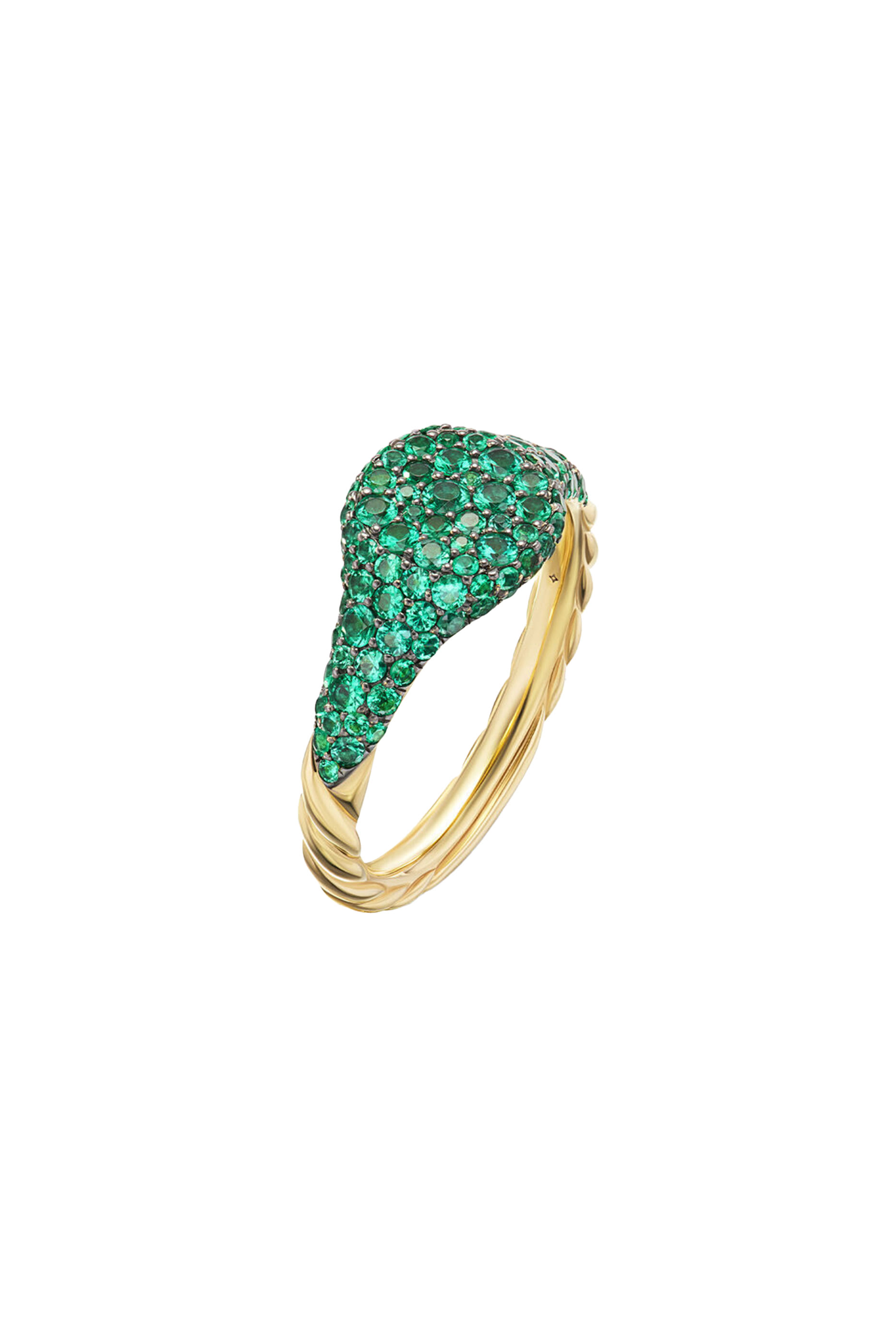 Petite Pav&eacute; Pinky Ring, 18K Yellow Gold & Emeralds