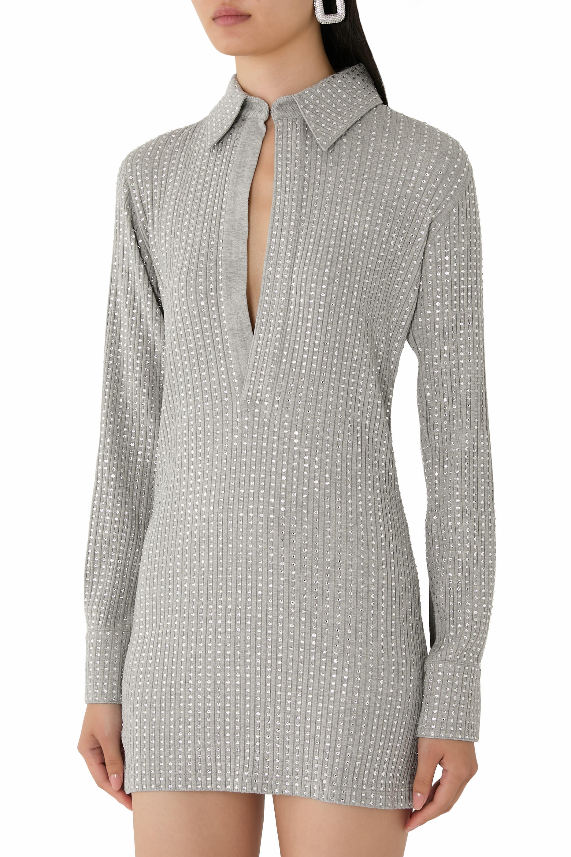 فستان قصير مزين بكريستال