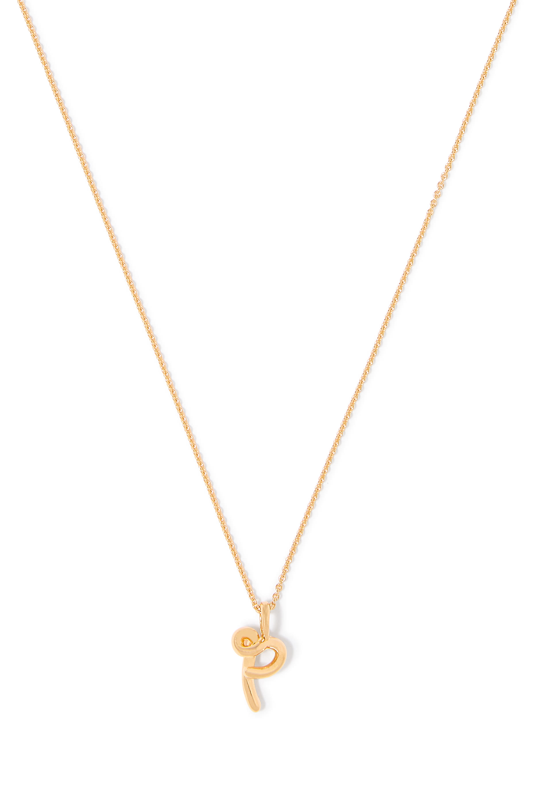 Curly Molten Mini Initial Necklace - P, 18K Recycled Gold Vermeil on Recycled Sterling Silver