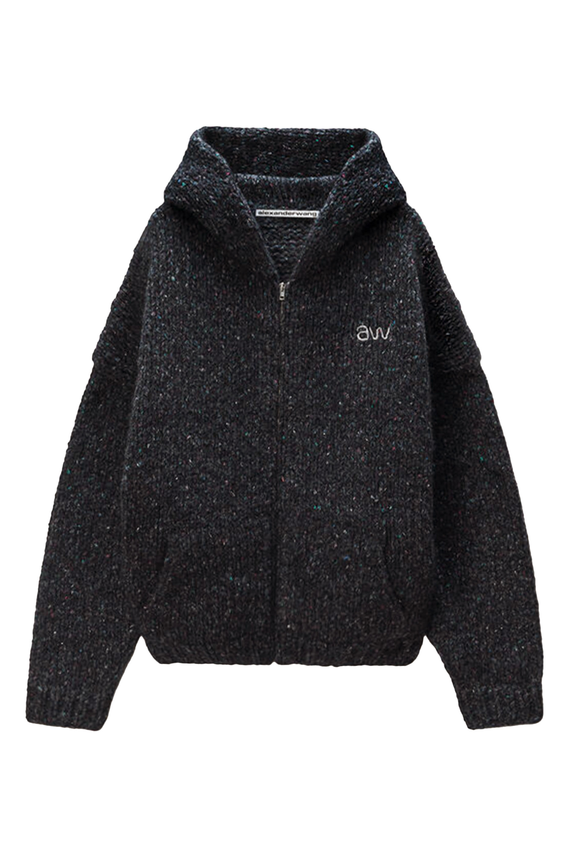 هودي بقصة فضفاضة مزين بشعار الماركة منسوج باليد