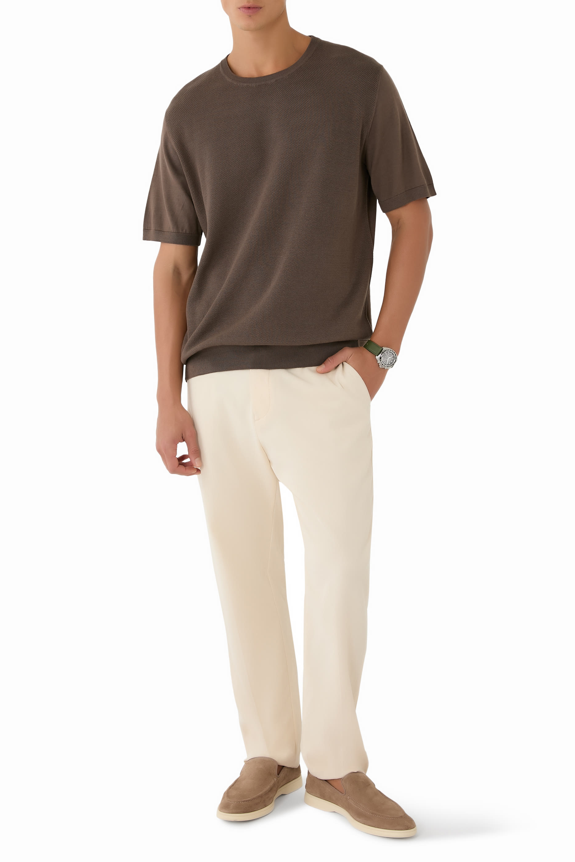 تيشيرت منسوج بياقة ضيقة