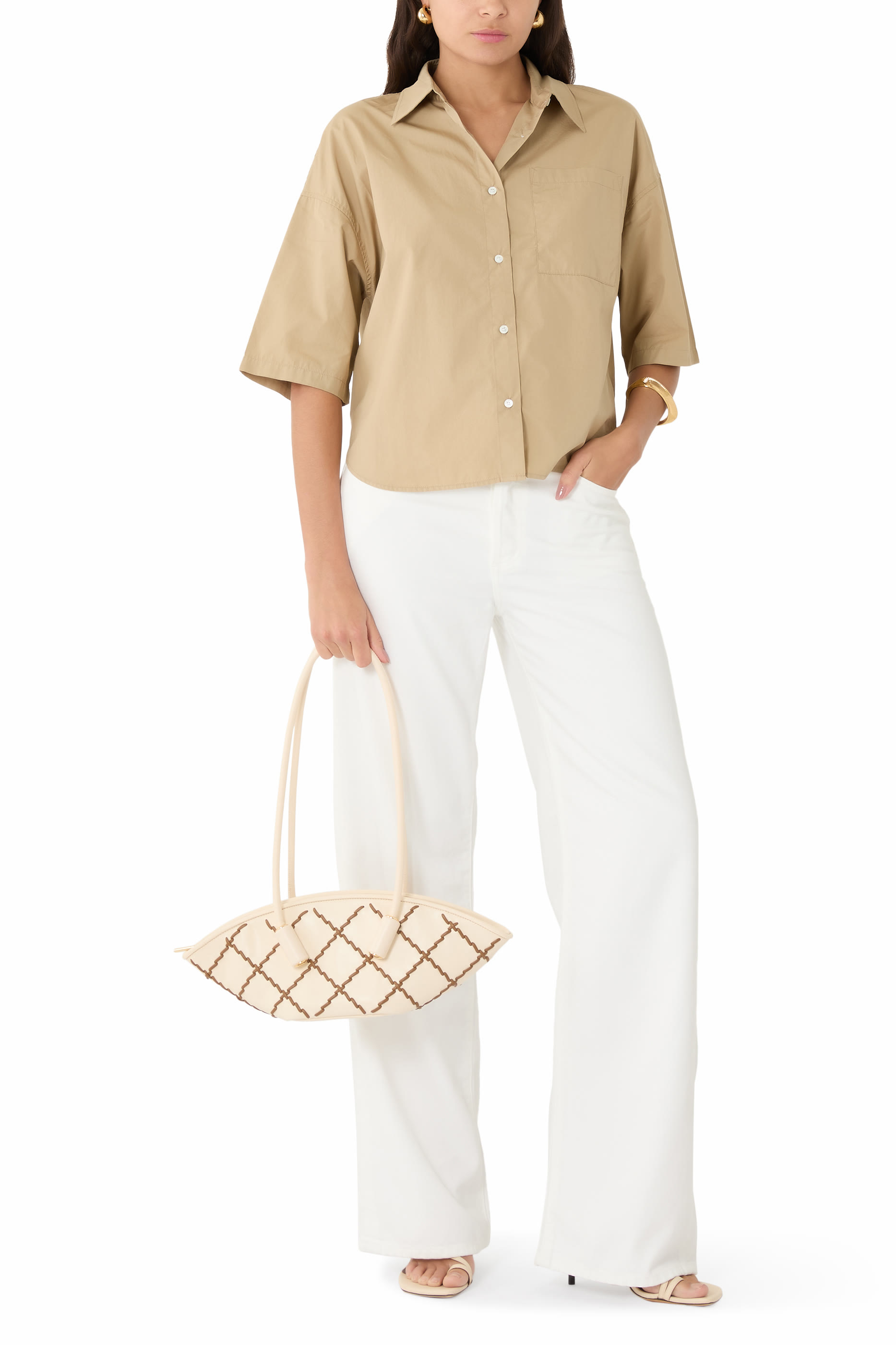 بنطال أنينا بقصة ساق واسعة بخصر مرتفع