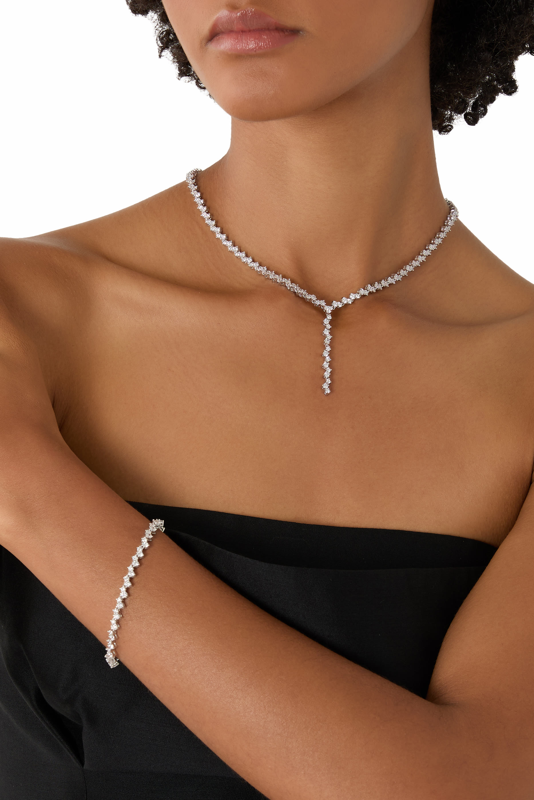 سوار بتصميم سلسلة رفيعة مستديرة نحاس مطلي بالروديوم ومرصع بأحجار زركونيا مكعبة