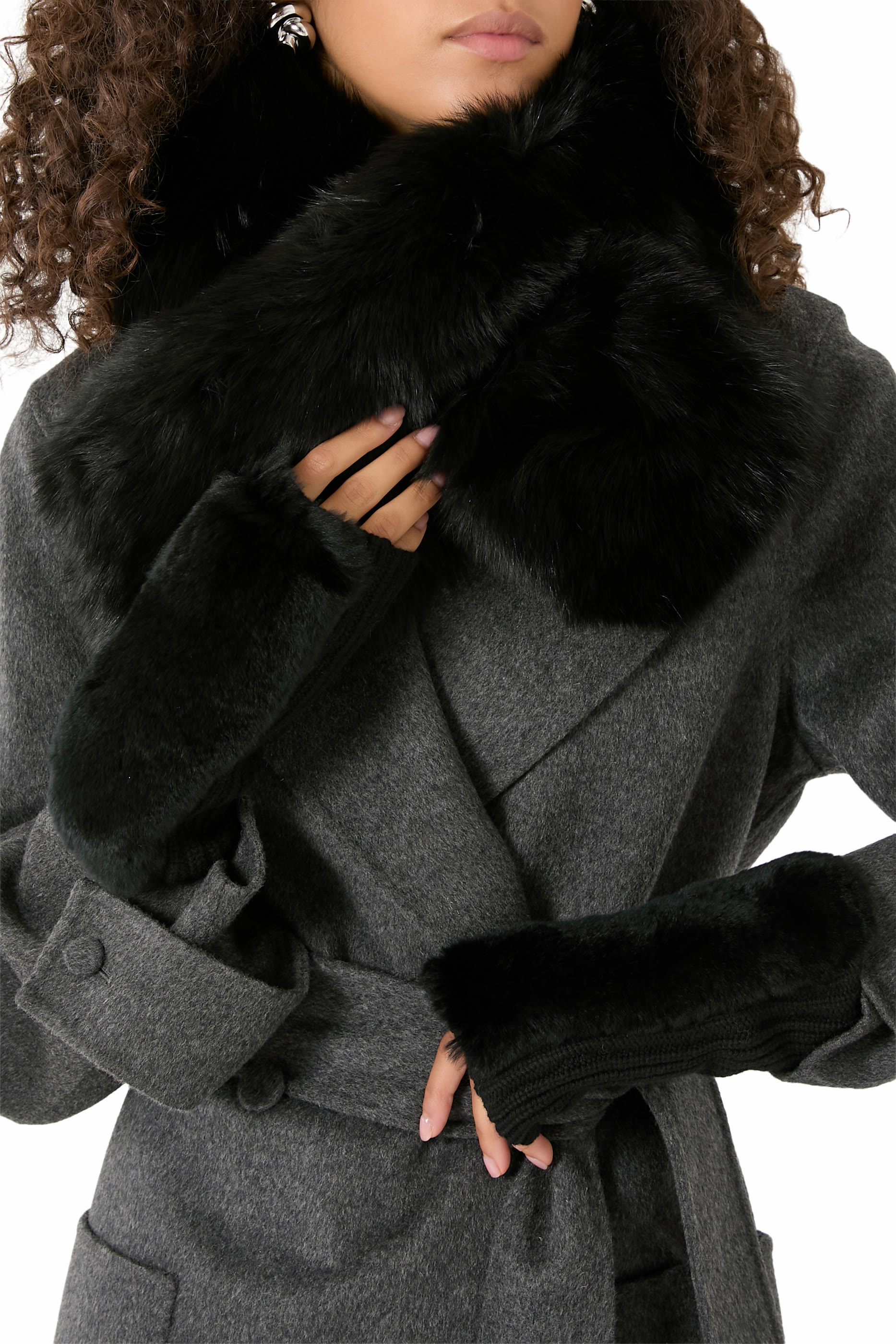 قفازات بلا أصابع نسيج كشمير وصوف وفرو أرنب ريكس