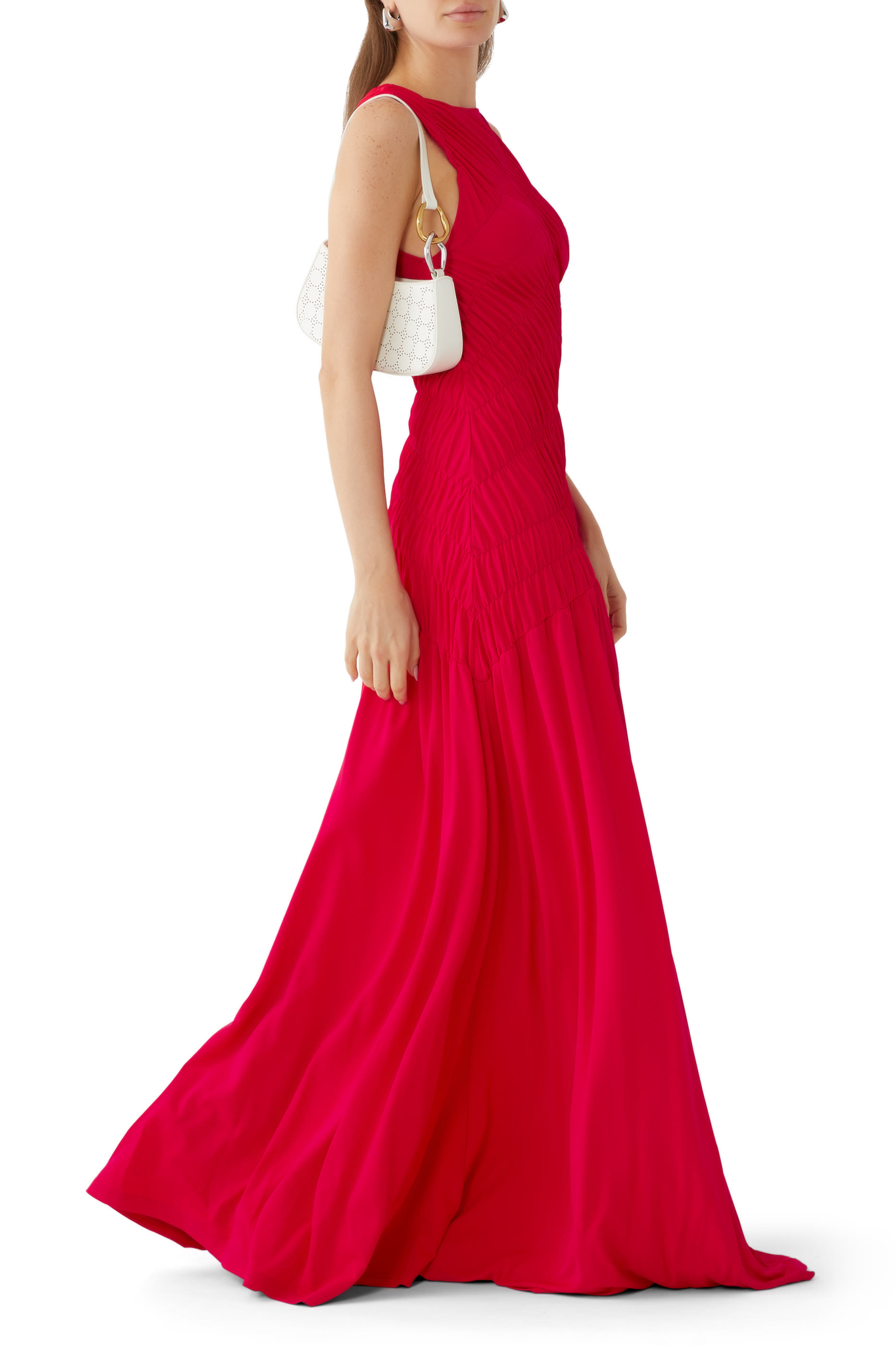 فستان طويل بلا أكمام بكشكش null