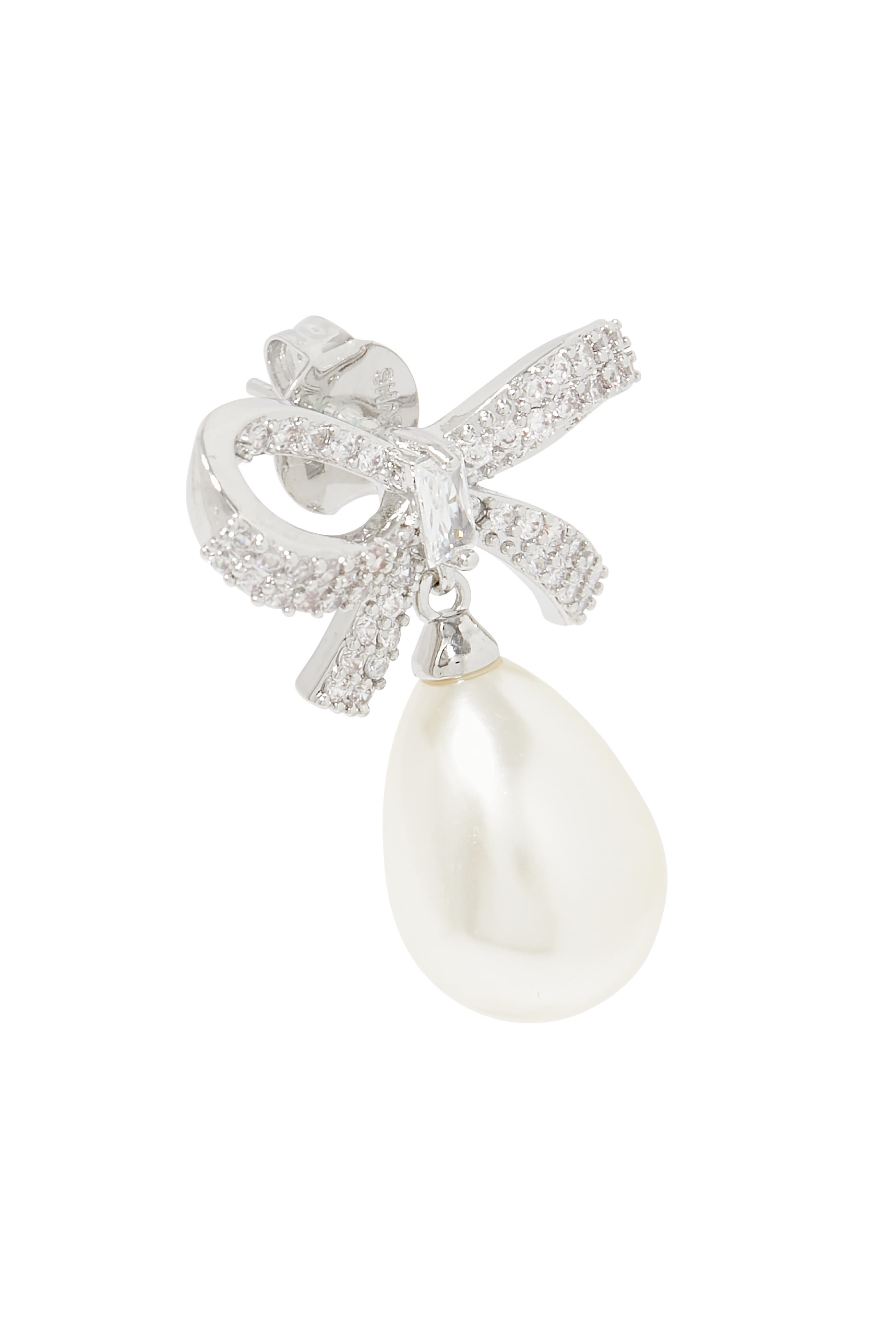 أقراط بتصميم ربطة فيونكة مرصعة باللؤلؤ فضة استرلينية