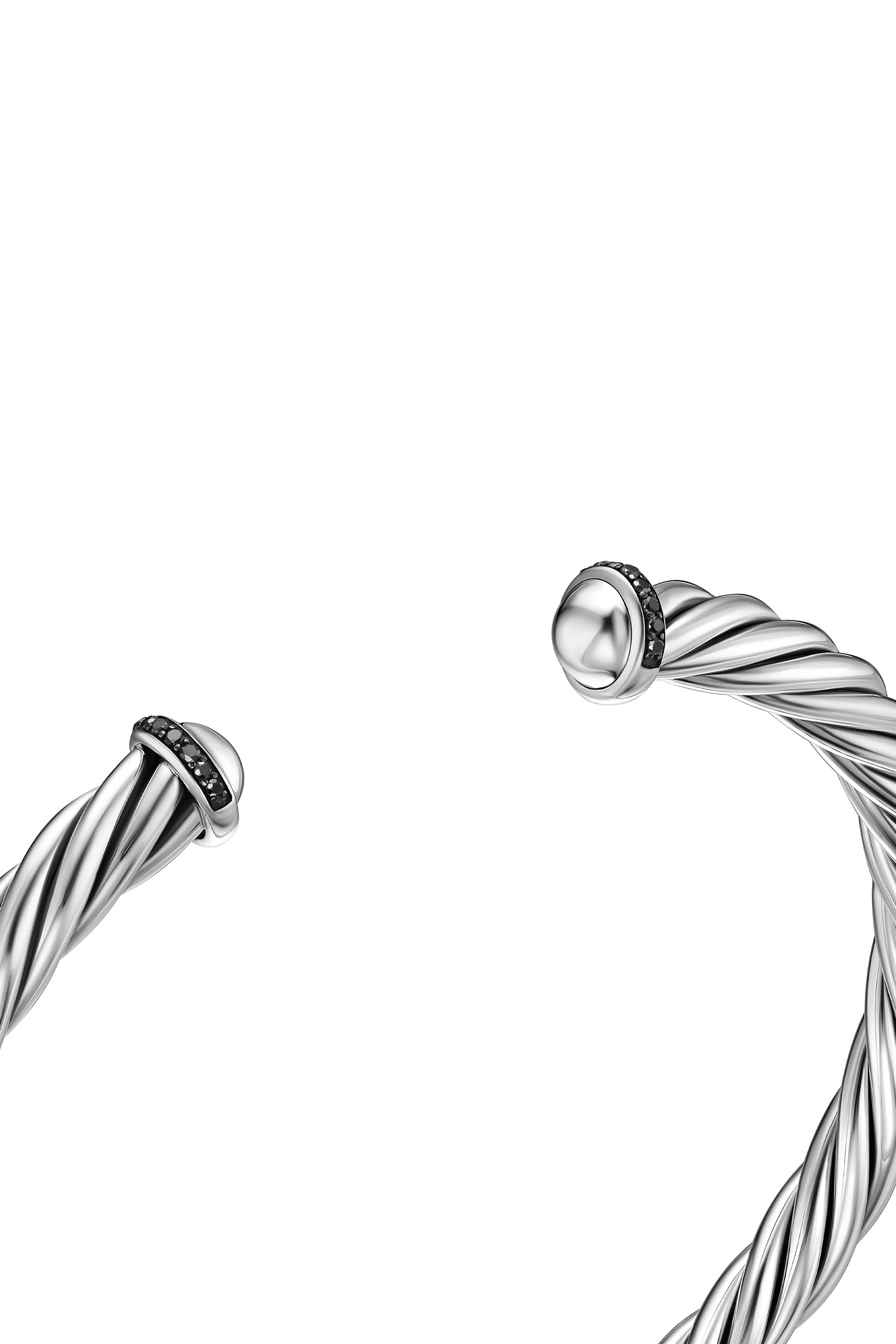 سوار مفتوح بتصميم كابل مرصع بماس، فضة استرلينية، 6 مم