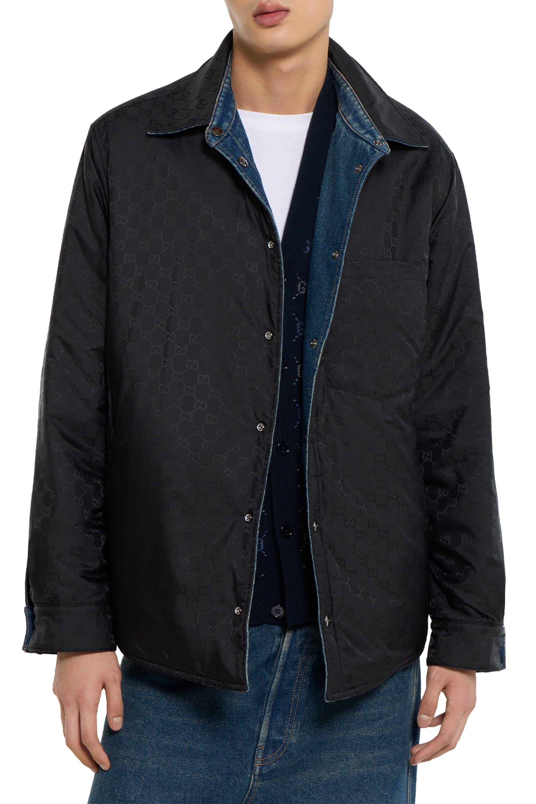 قميص مبطن بتصميم وجهين دنيم ونايلون