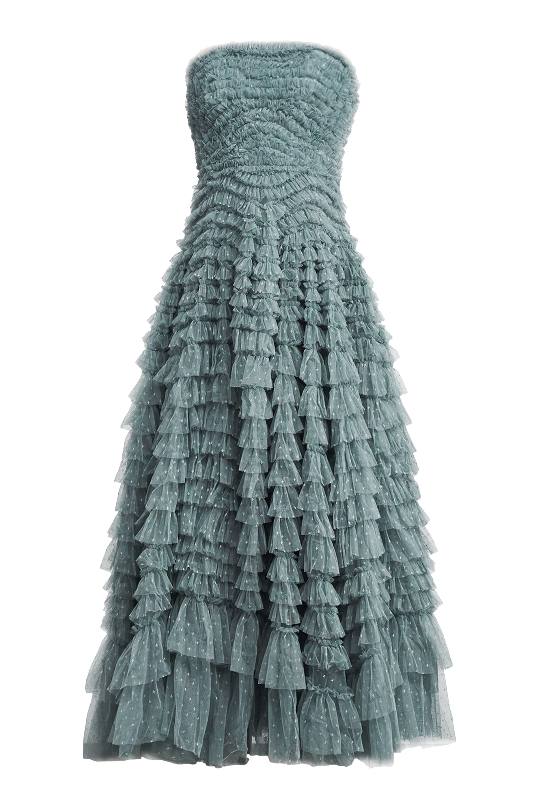 فستان سهرة هاتي بطول الكاحل بكشكش وبلا حملات