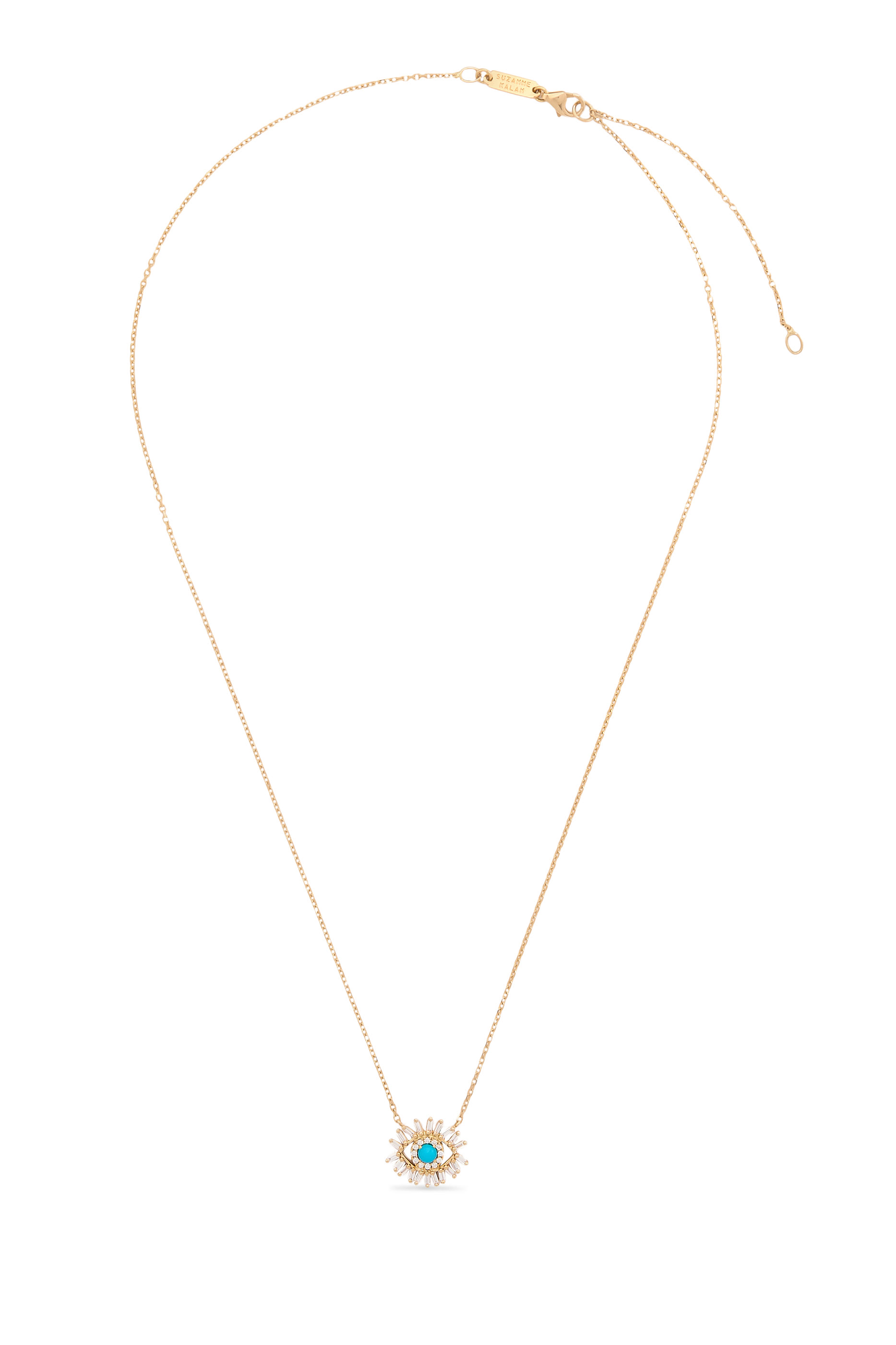 قلادة بدلاية صغيرة بتصميم عين حسود مرصعة بماس وفيروز، ذهب أصفر عيار 18