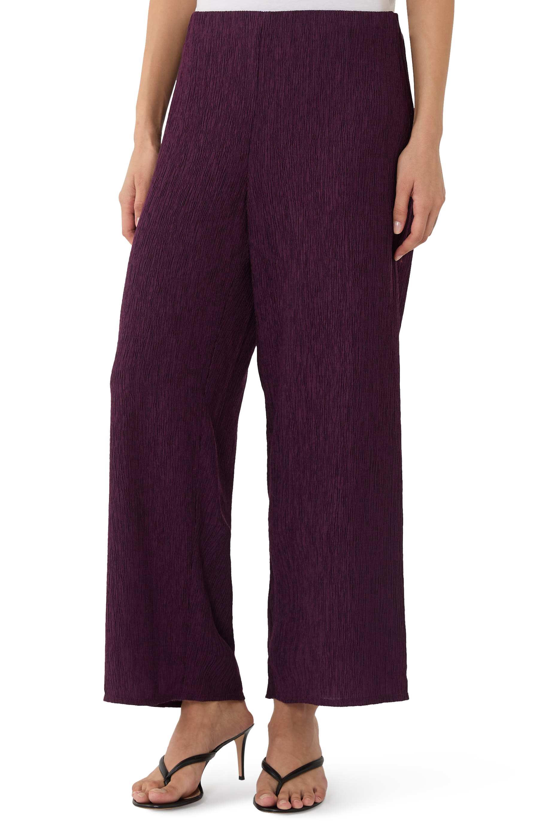 Woven Plissé Wide-Leg Pants