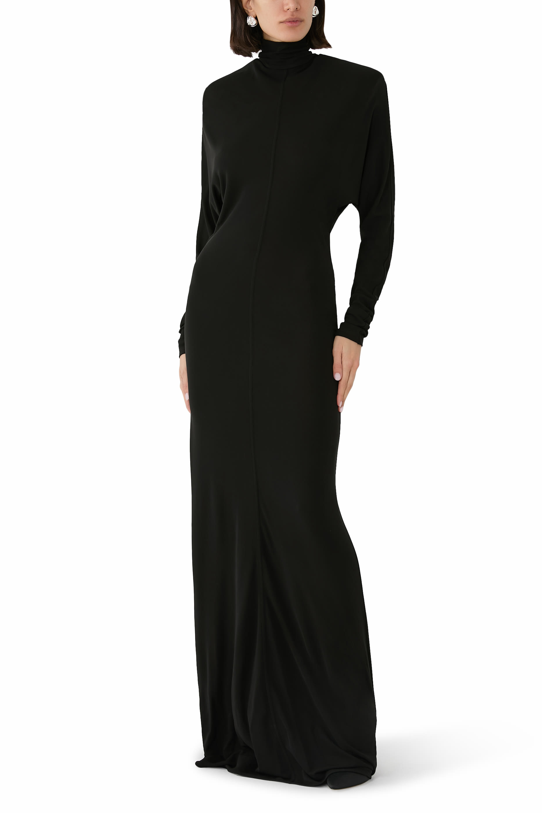 فستان سهرة بياقة عالية كريب جيرسيه