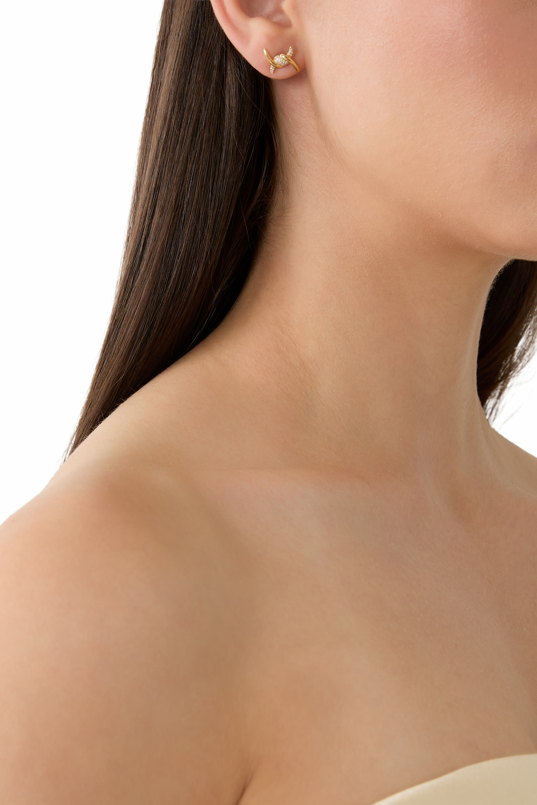 أقراط باربيليه مرصعة بماس، ذهب أصفر عيار 18