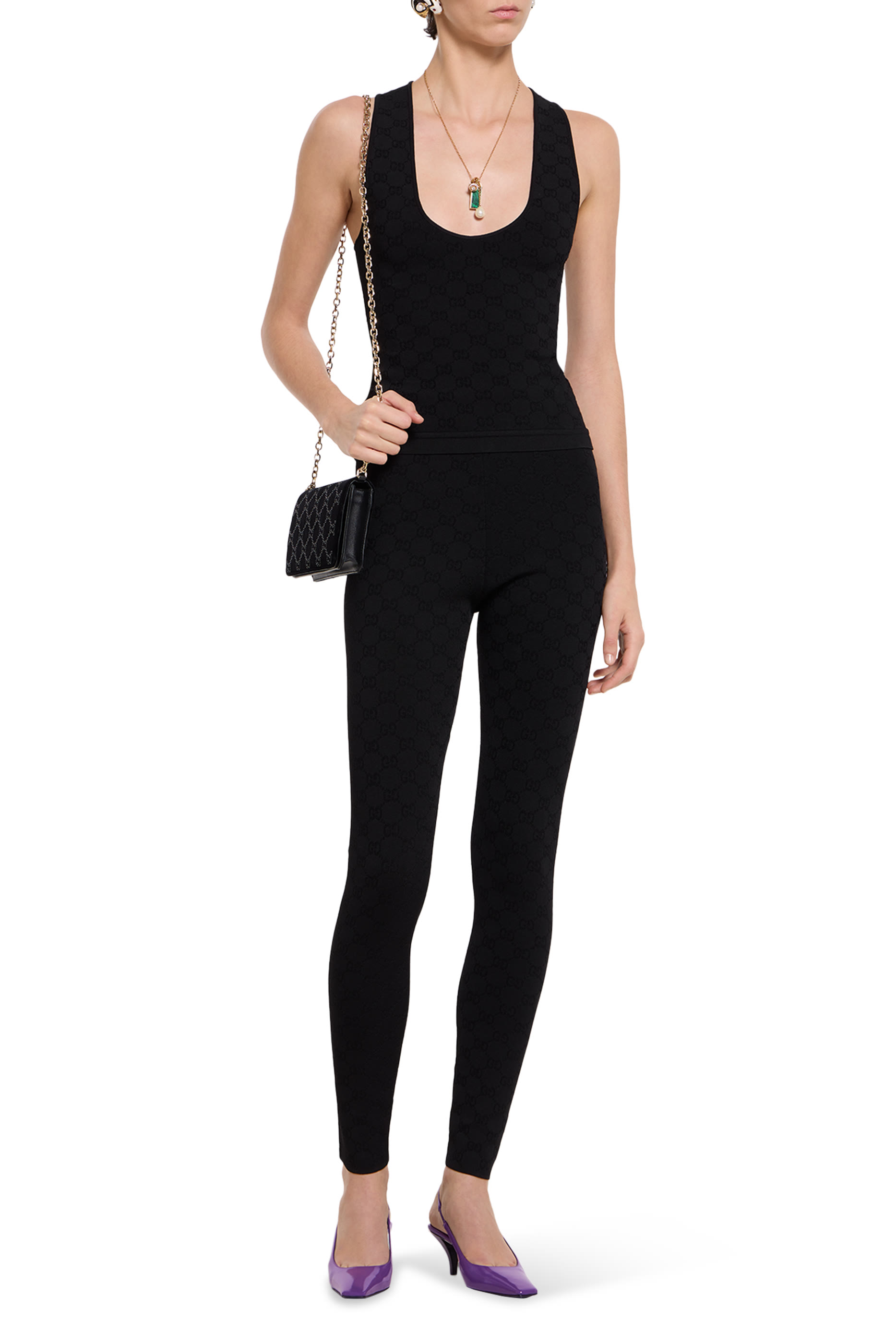 بلوزة بلا أكمام مطاطية بنقشة حرفي شعار الماركة جاكار