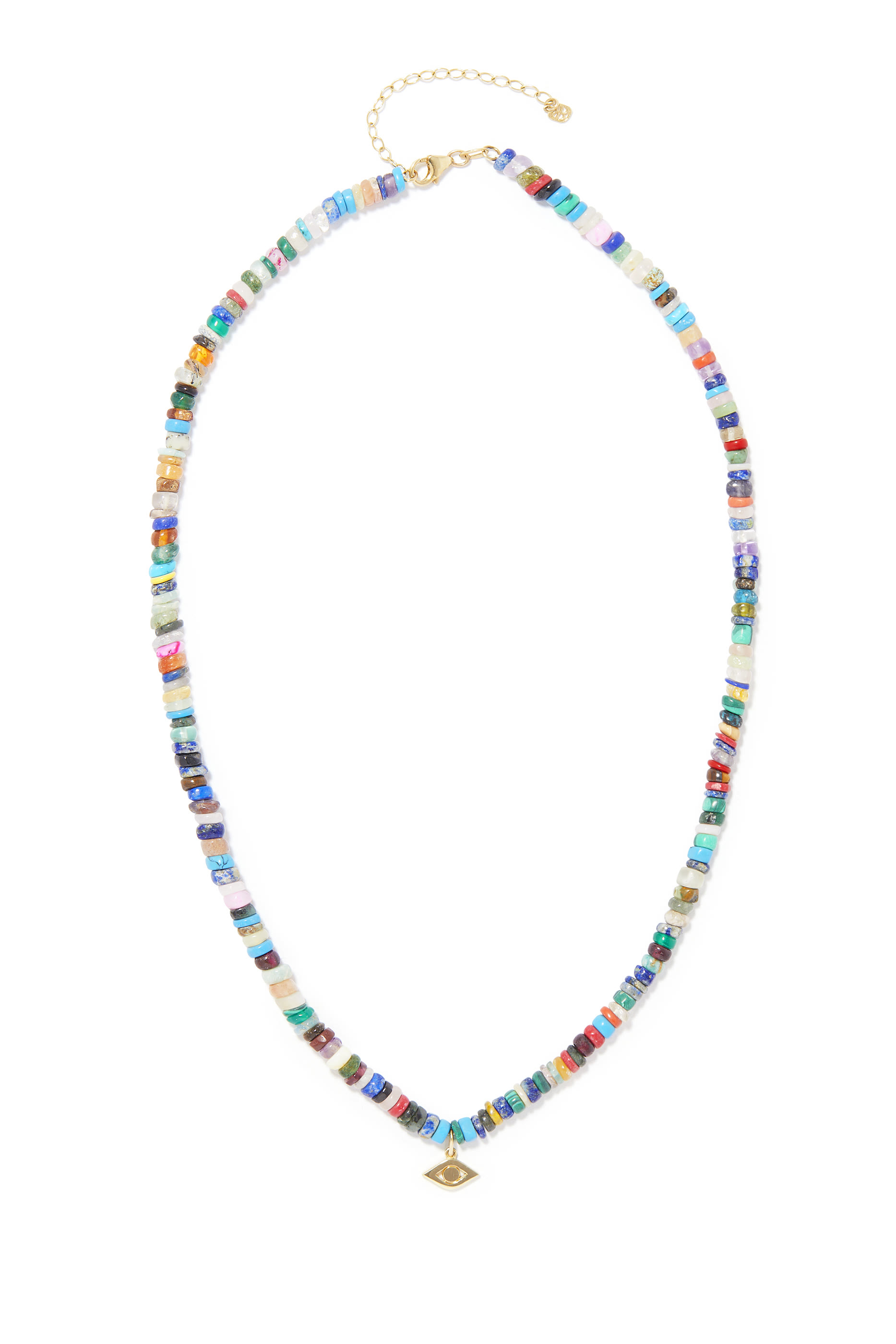 قلادة بخرز هيشي ودلاية بتصميم عين حسود ذهب أصفر عيار 14