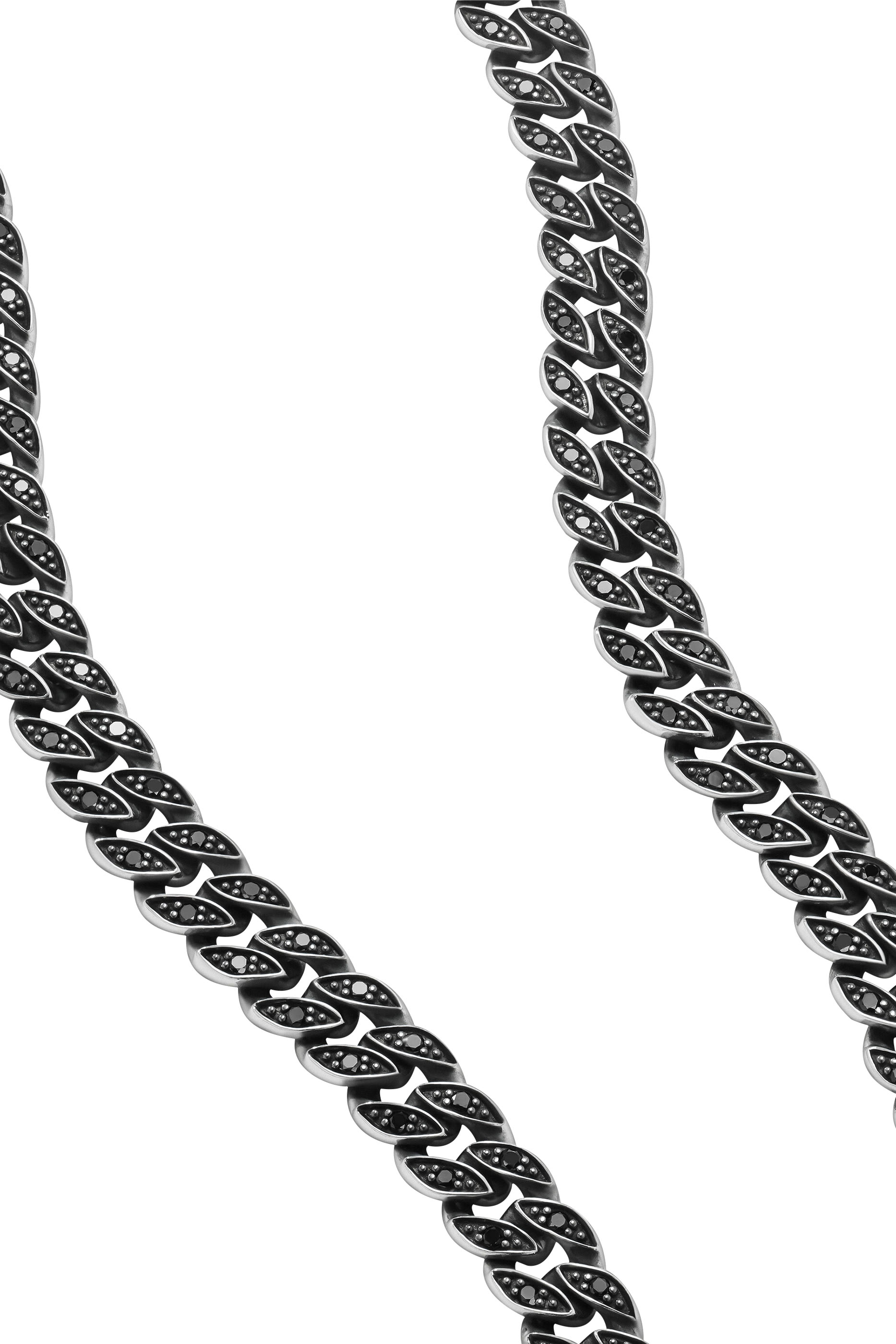  Curb Chain Necklace, Sterling Silver & Black Diamonds