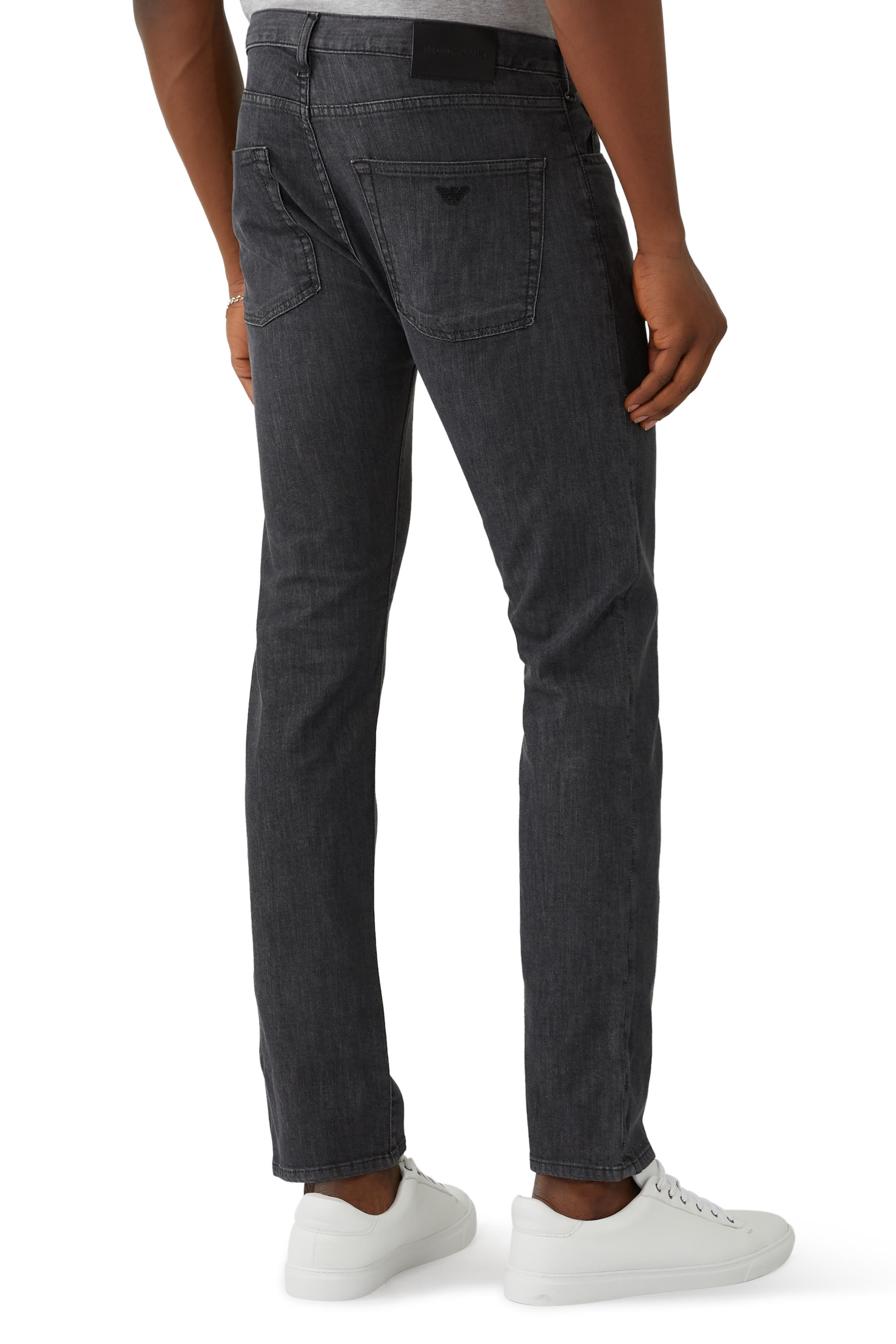 بنطال جينز بنقشة شعار الماركة بحجم صغير دنيم