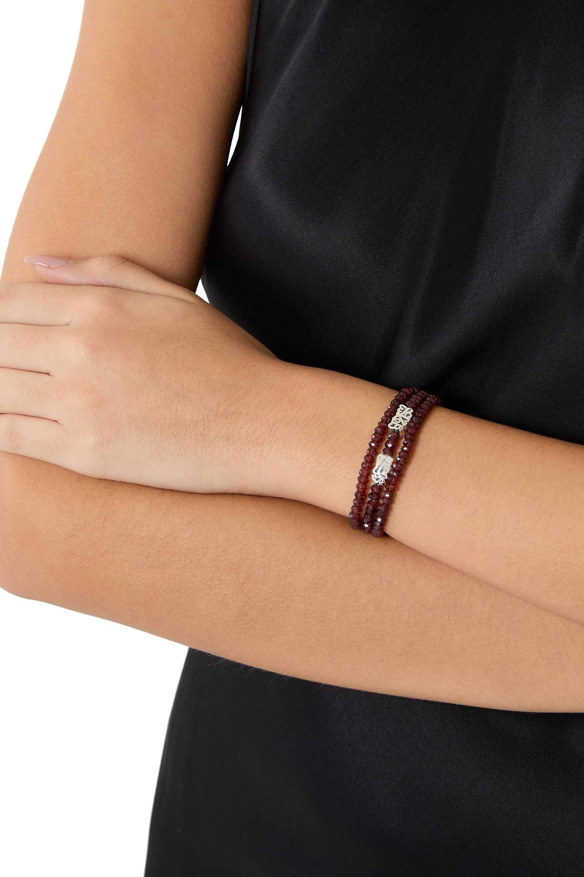 Happiness Wrap-Around Bracelet, 18K Yellow Gold with Sterling Silver & Garnet