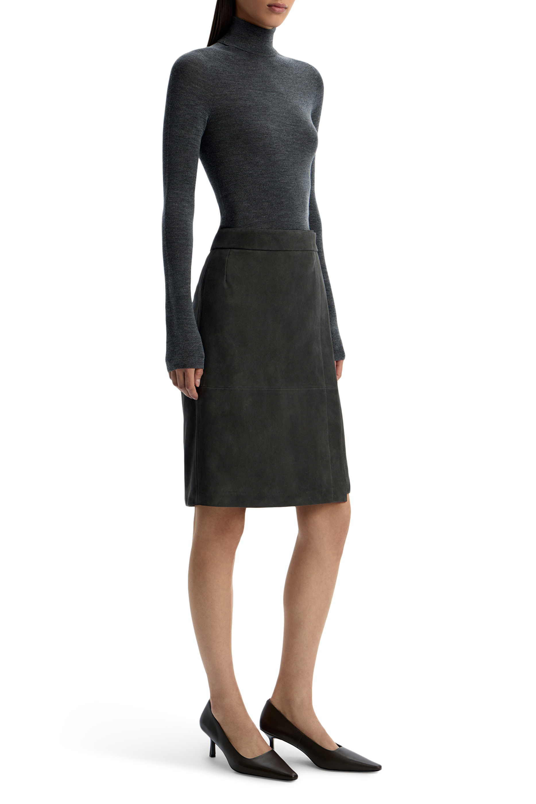 كنزة بياقة عالية صوف ميرينو مضلع