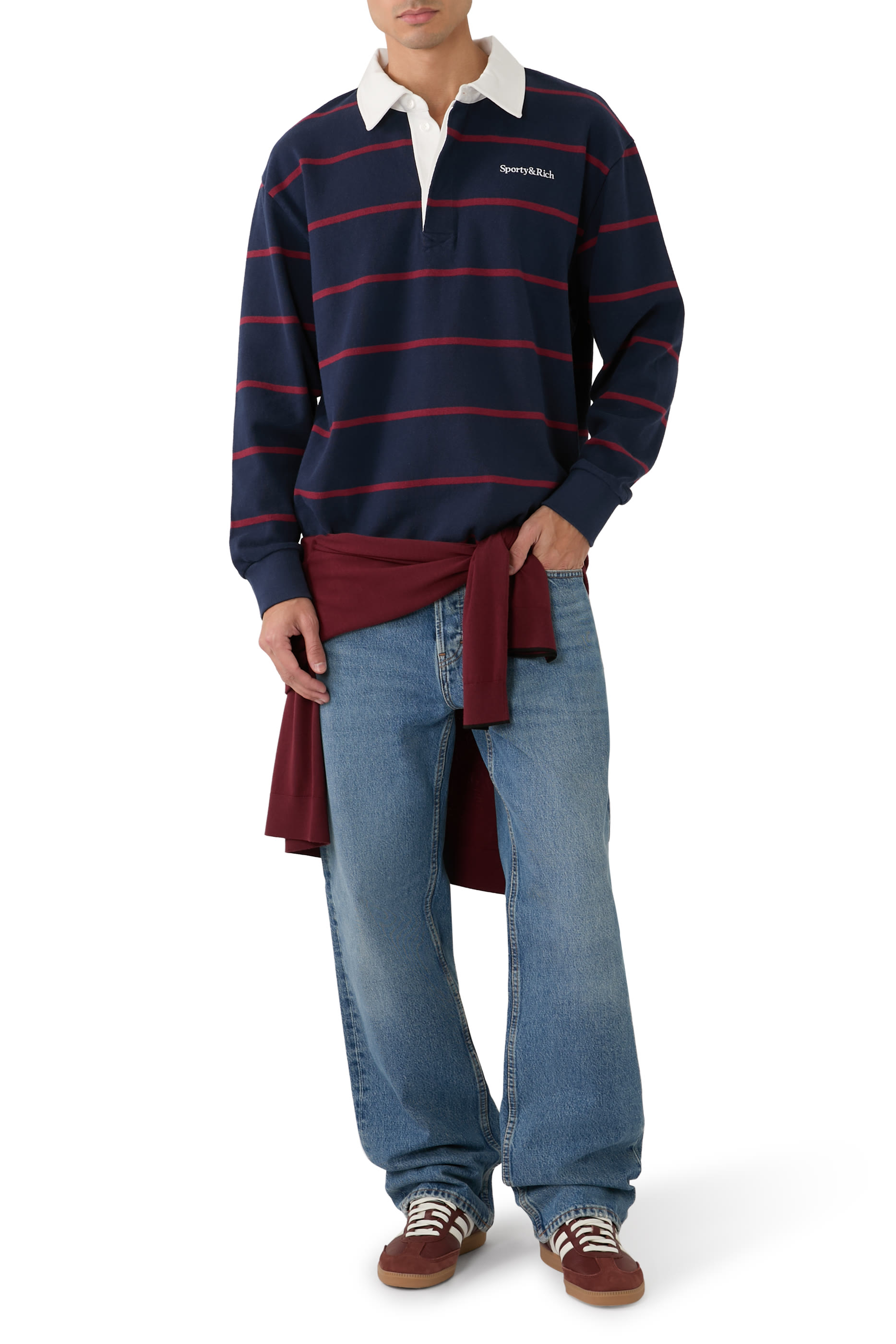 قميص بولو راجبي بشعار الماركة بخط سيريف