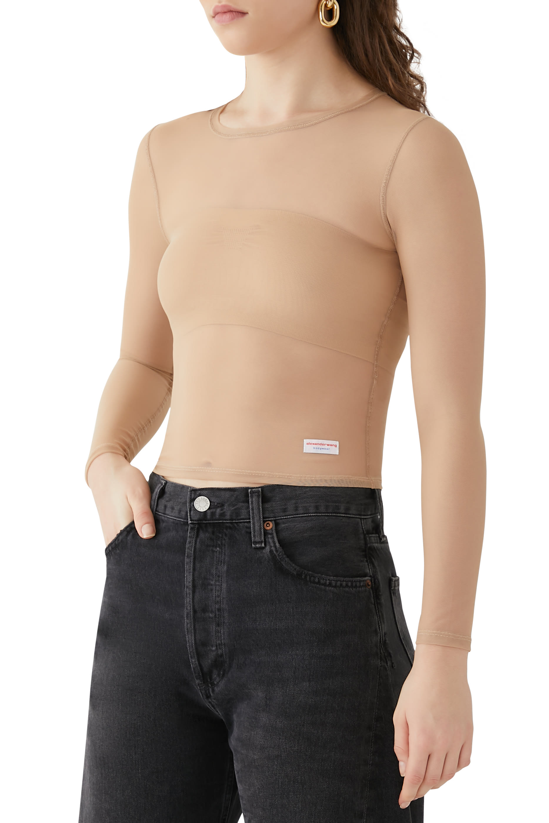 بلوزة بأكمام طويلة قماش شبكي