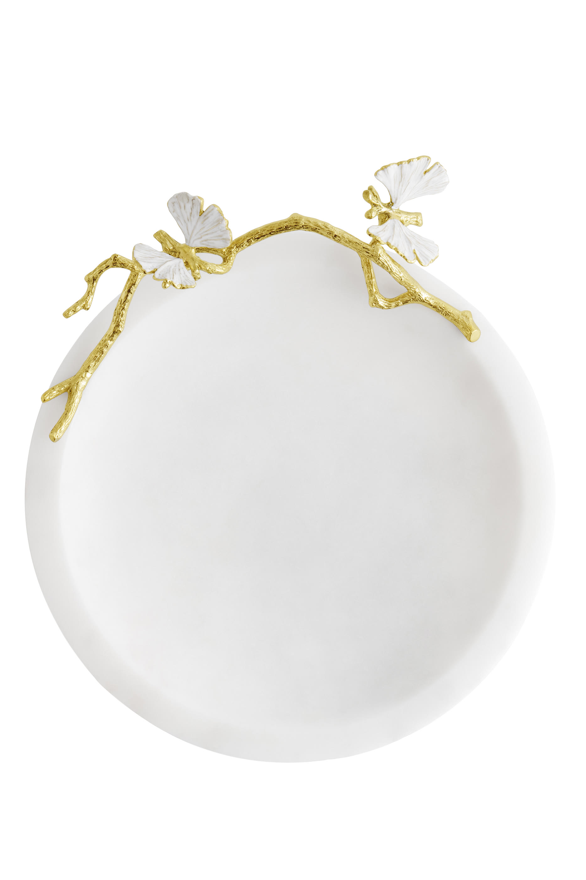 طبق حلي بفراشات وأغصان جنكة بلون ذهبي