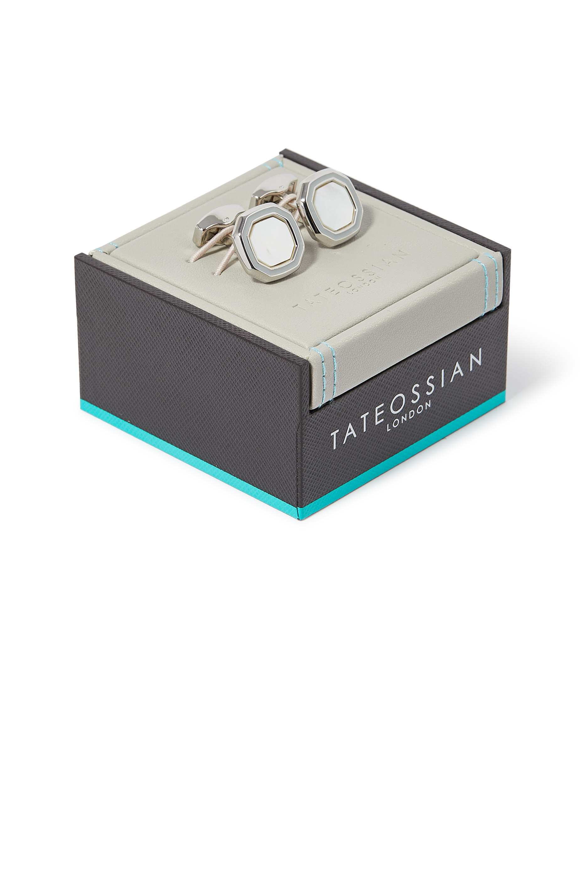 أزرار أكمام بتصميم مثمن مرصعة بأحجار شبه كريمة