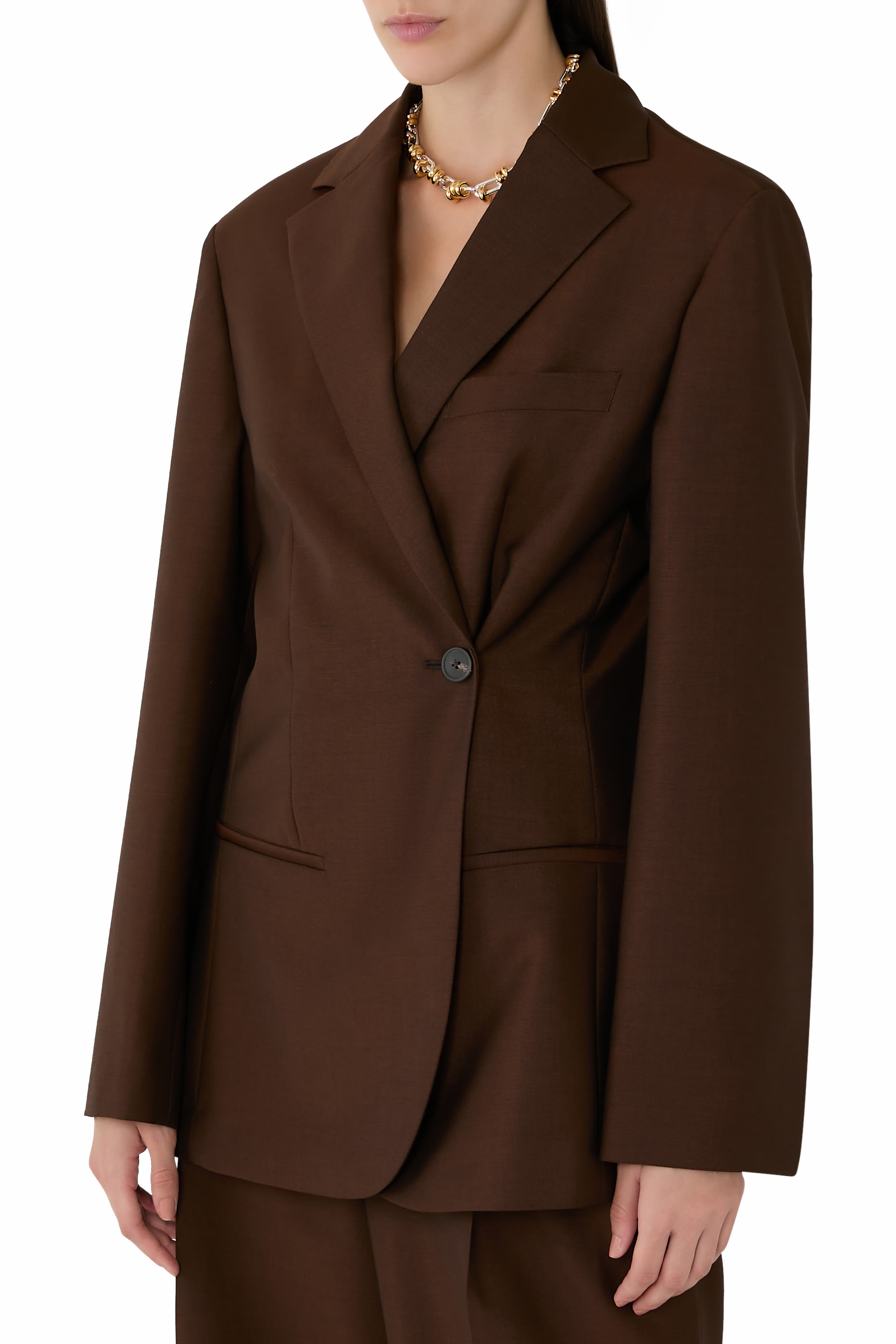  Dual Tone Piqué Overlap Suit Jacket