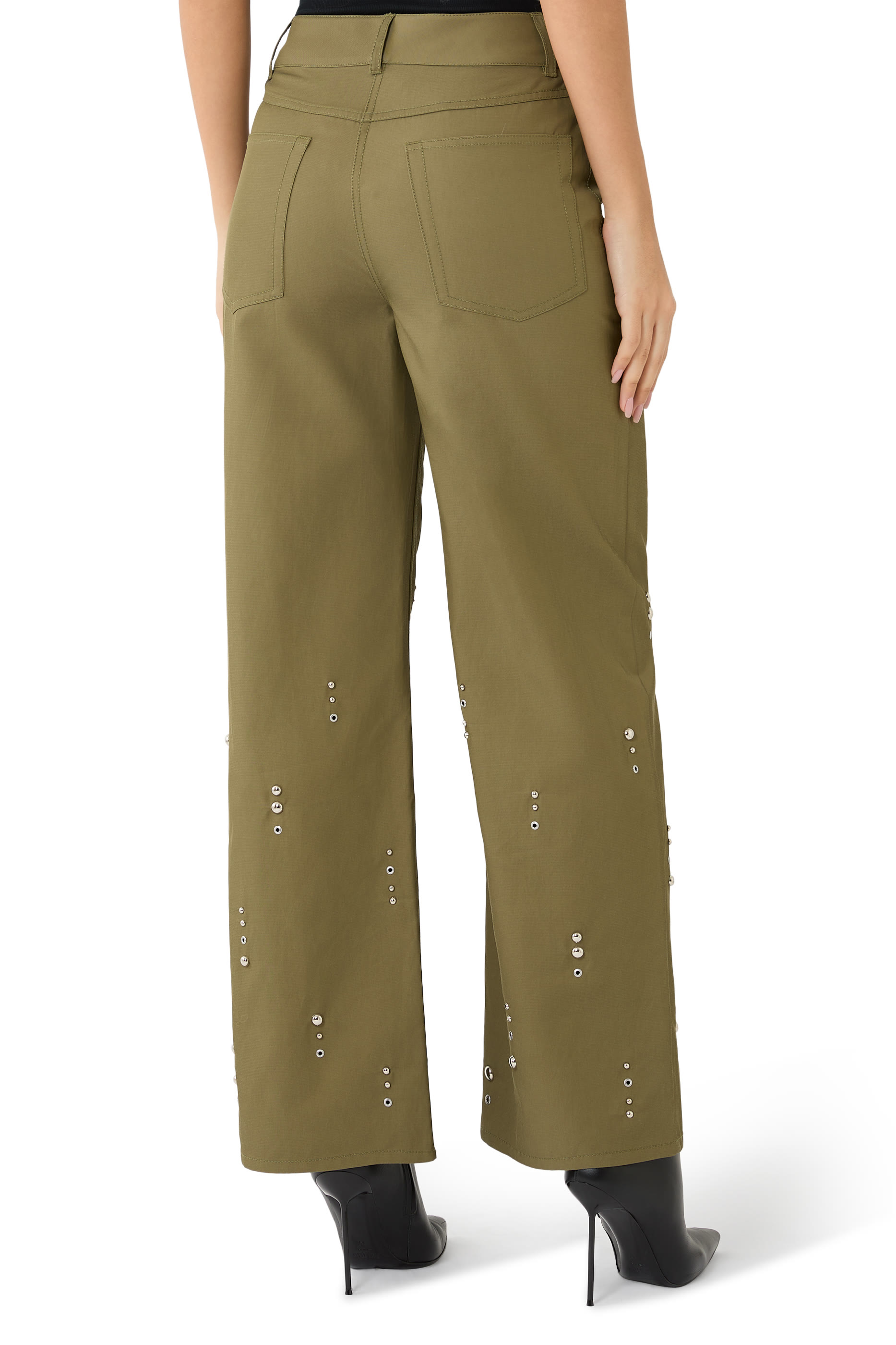 بنطال بقصة ساق واسعة مرصع بأحجار