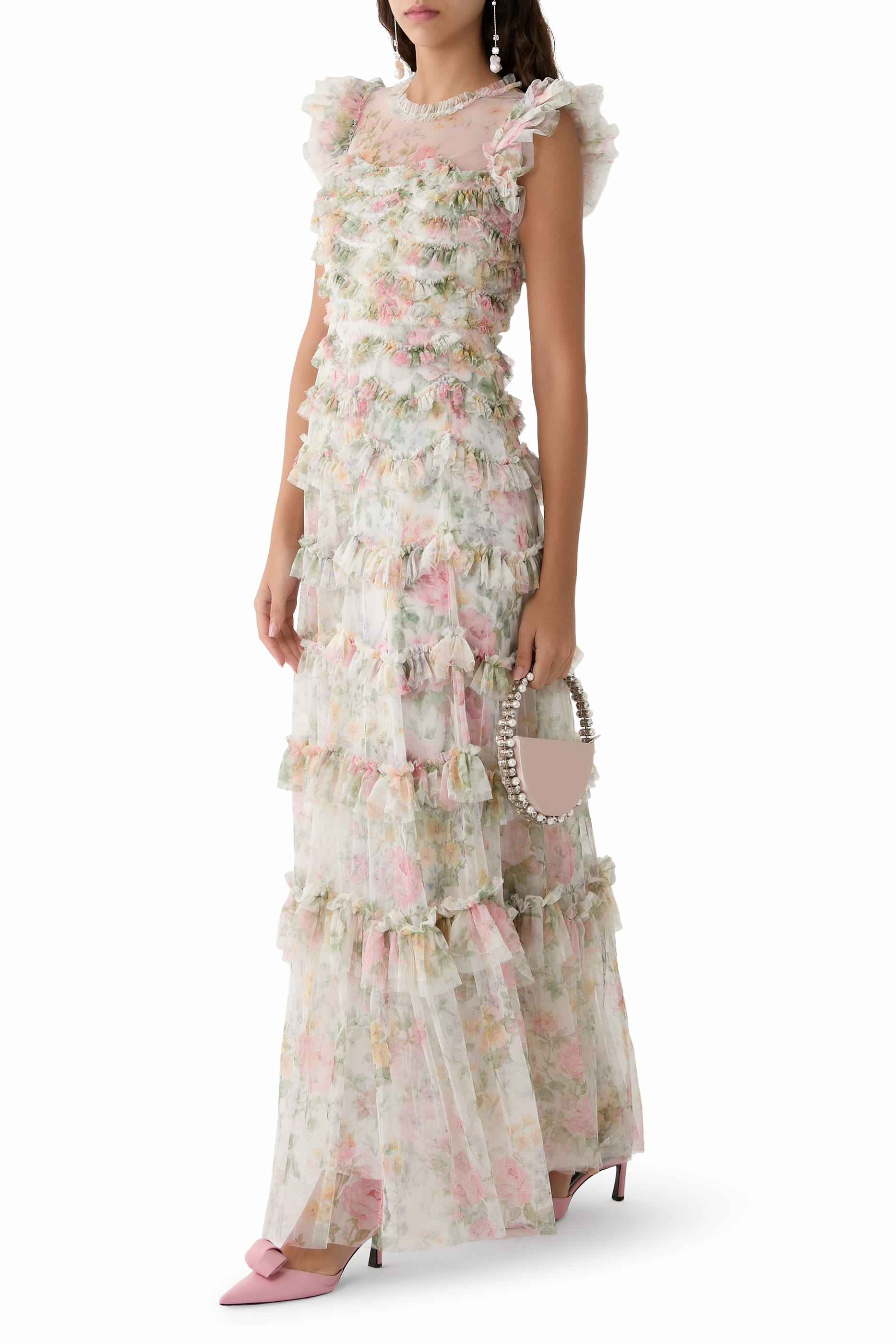 فستان سهرة بومبادور جاردن بياقة مستديرة null