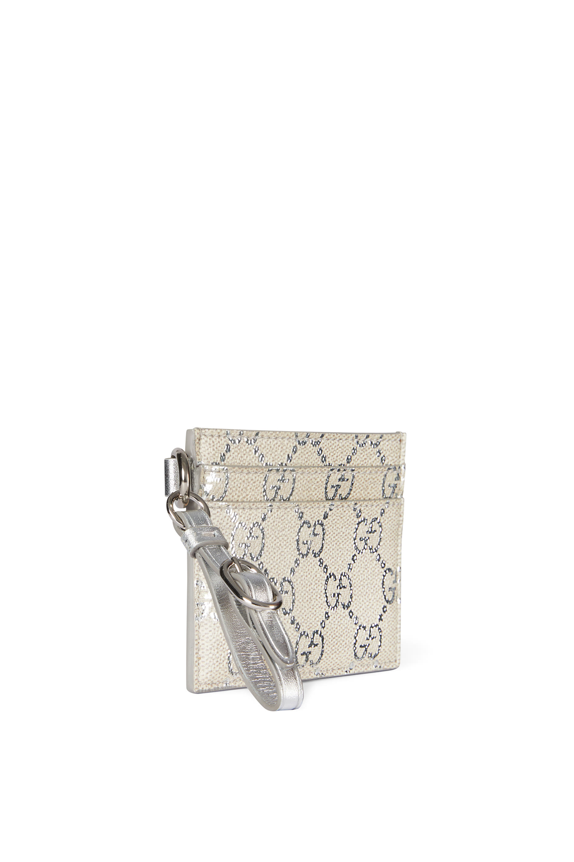 حافظة بطاقات بحمالة معصم ونقشة حرفي شعار الماركة