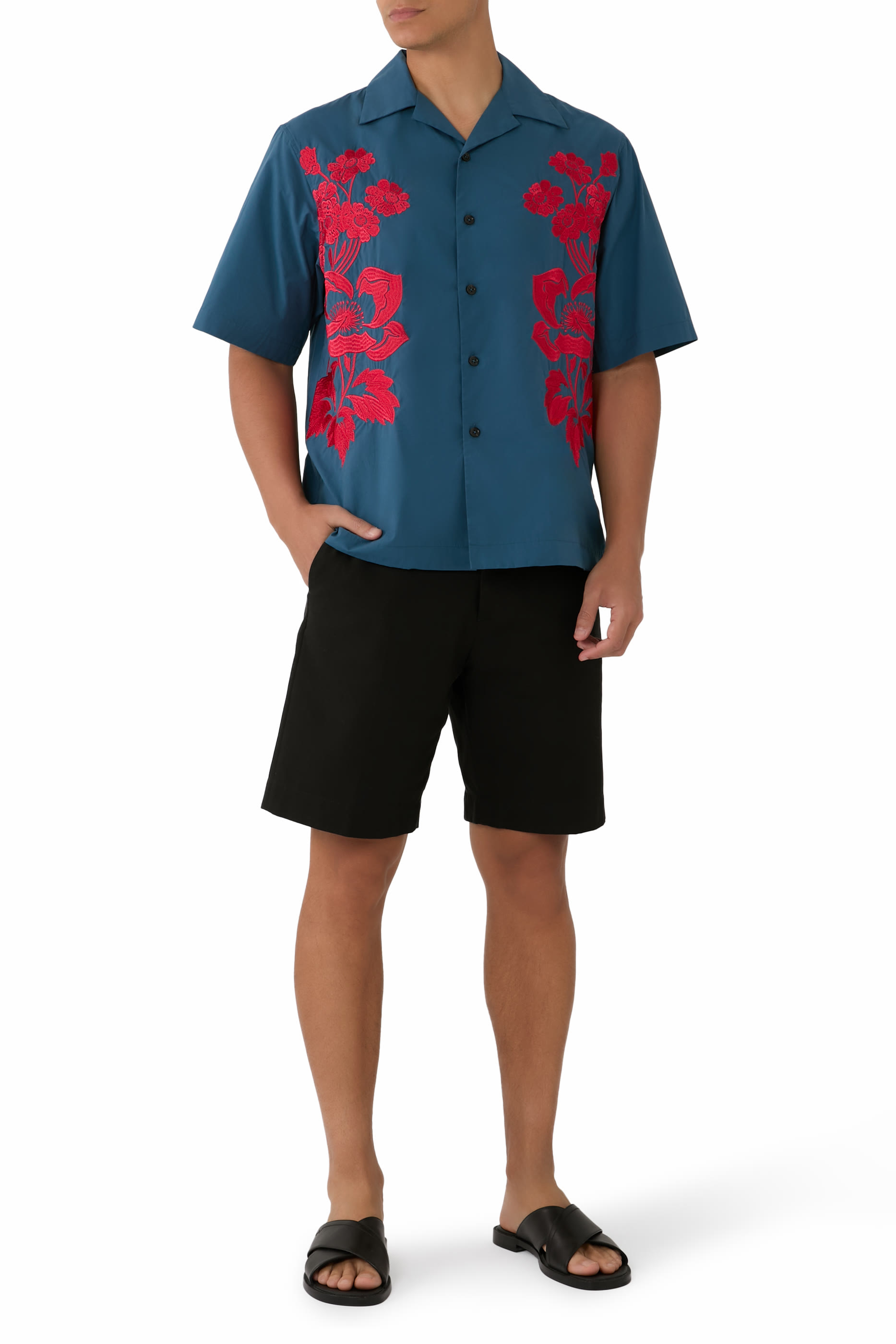 قميص بولينج بتطريزات فاوانيا