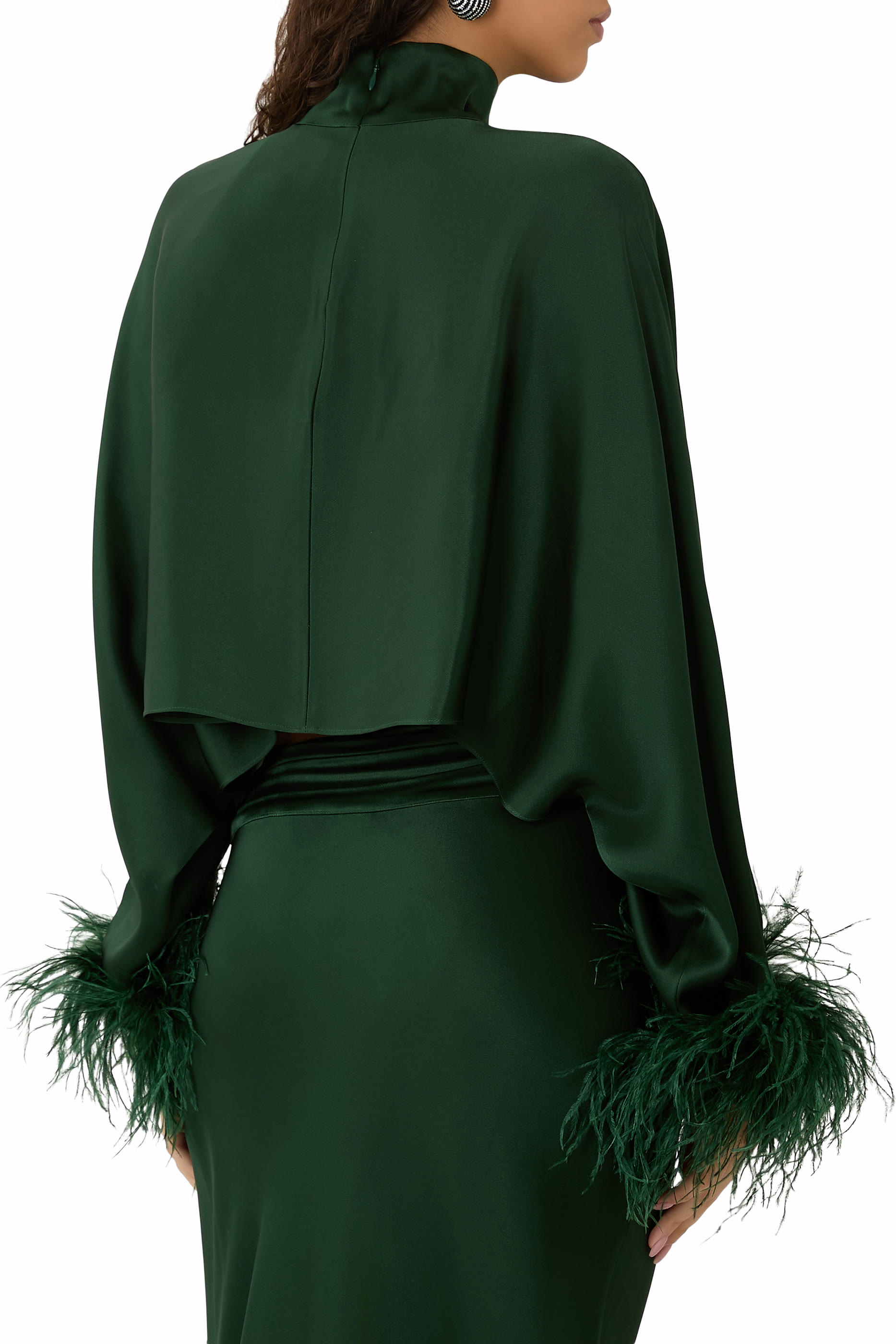 بلوزة قفطان مزينة بريش ساتان