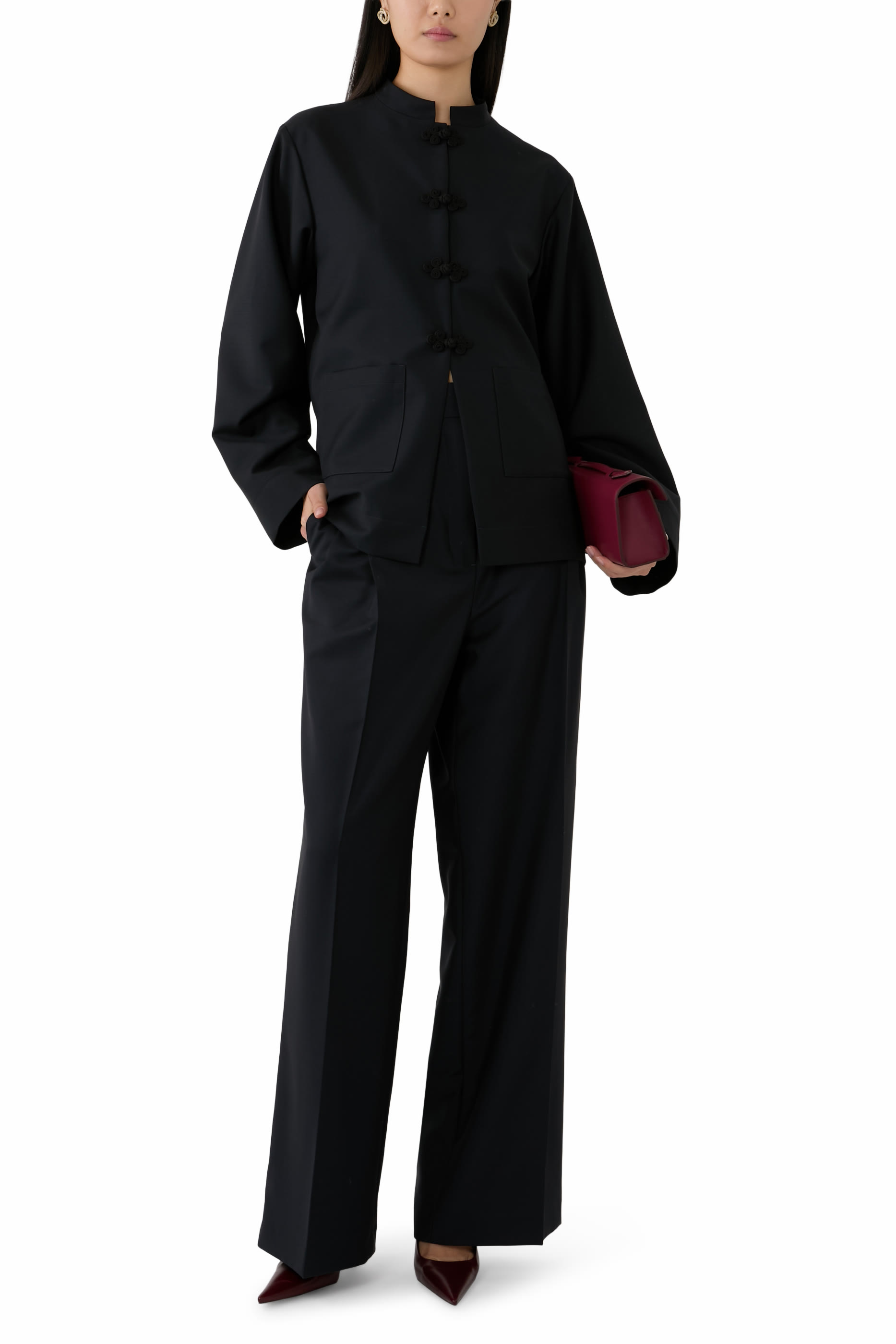 بنطال بقصة مريحة بخصر متوسط الارتفاع