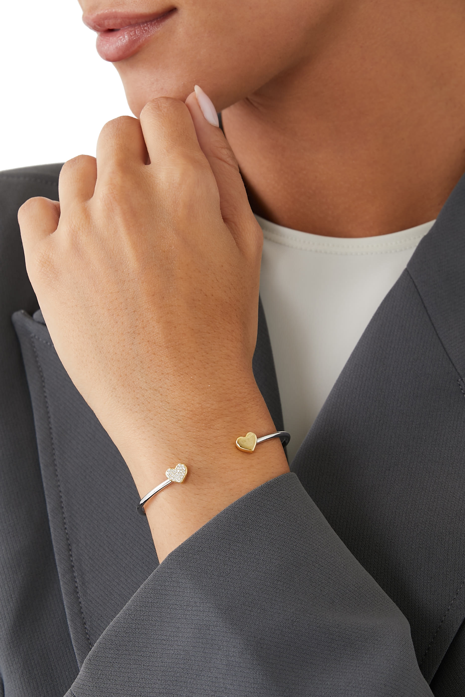 طقم سوار وساعة ثنائي اللون بعقربين ستانلس ستيل