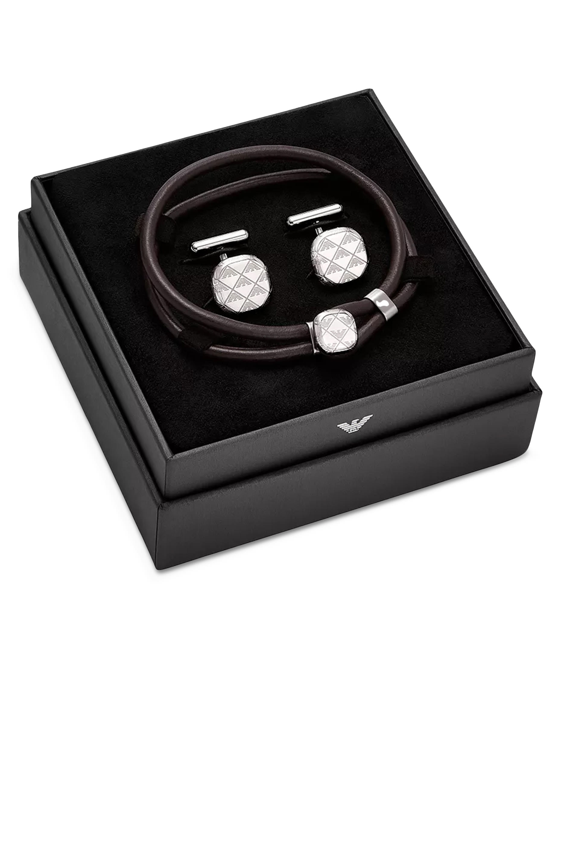 طقم سوار وأزرار أكمام جلد وستانلس ستيل