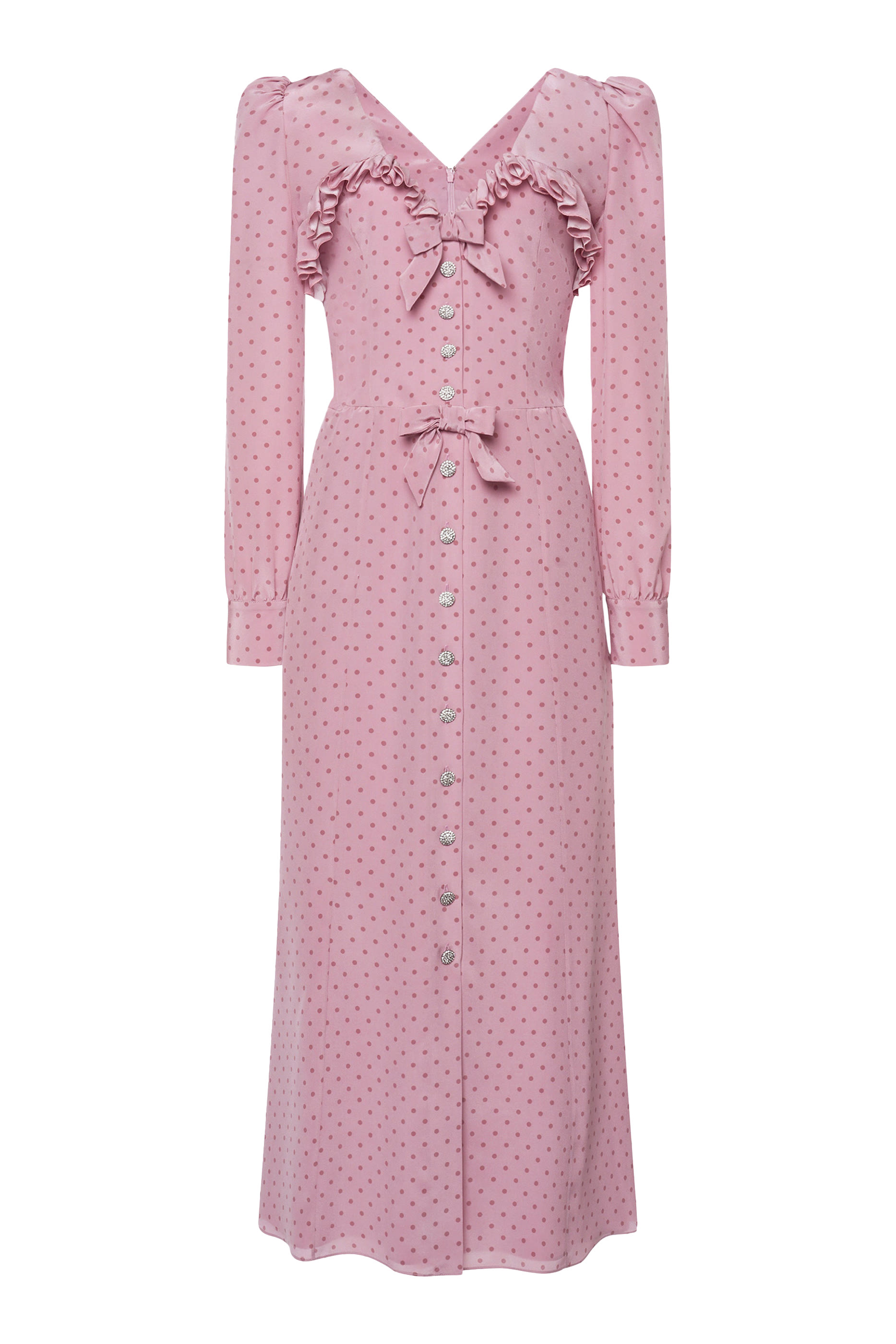 فستان متوسط الطول بنقشة نقاط وكشكش