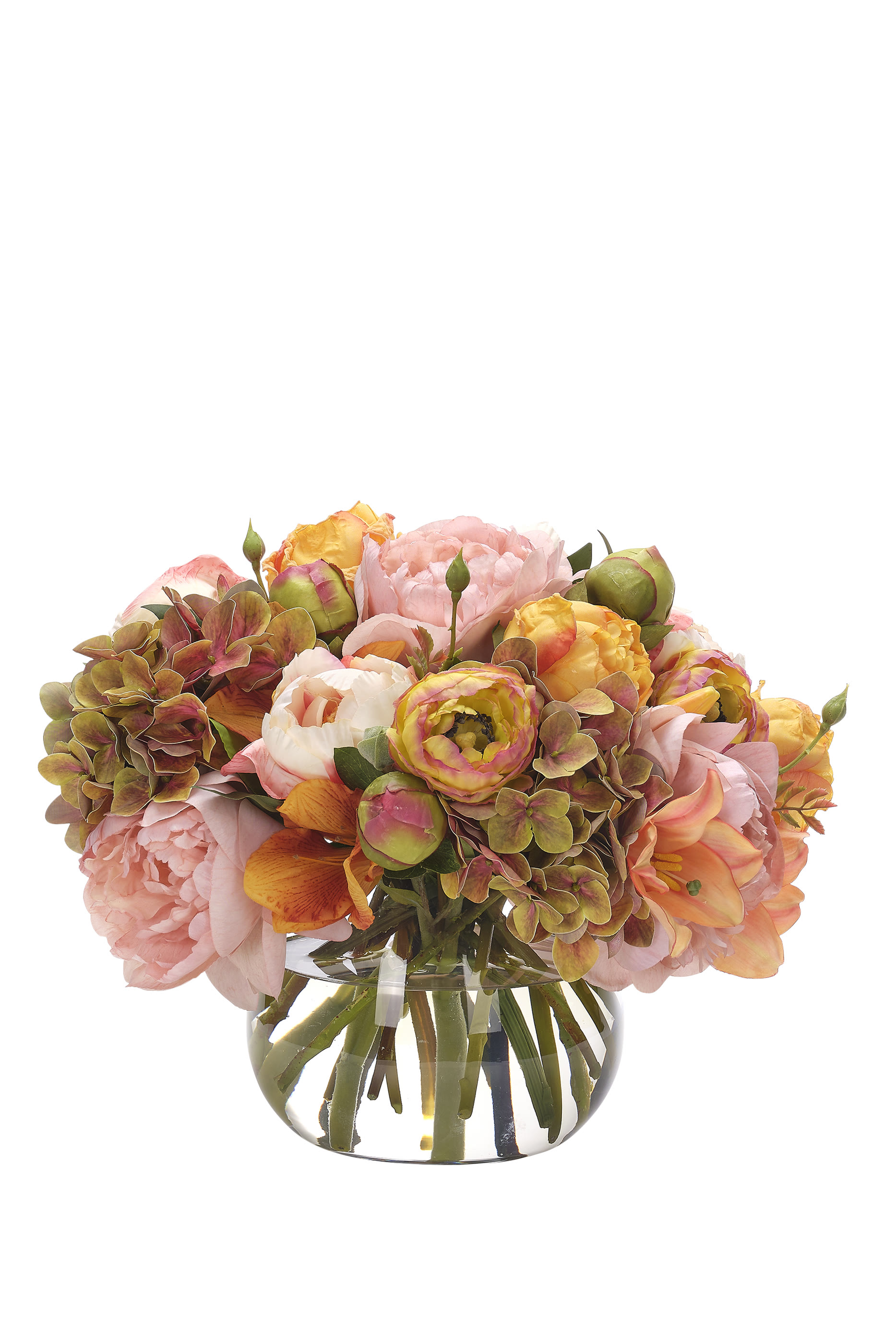 باقة زهور الفاوانيا والرانونكولوس بتصميم حديقة مائية اصطناعية