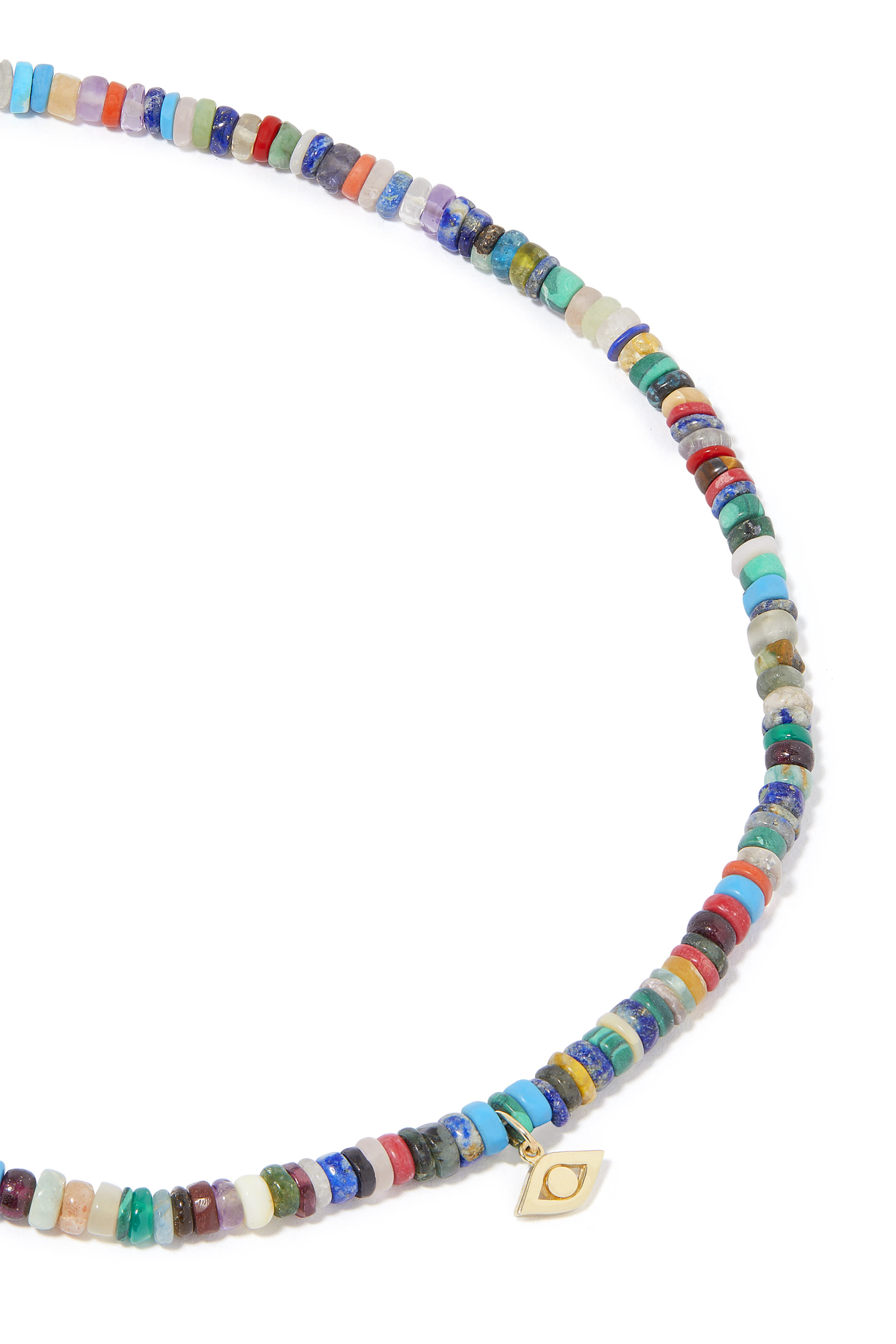 قلادة بخرز هيشي ودلاية بتصميم عين حسود ذهب أصفر عيار 14