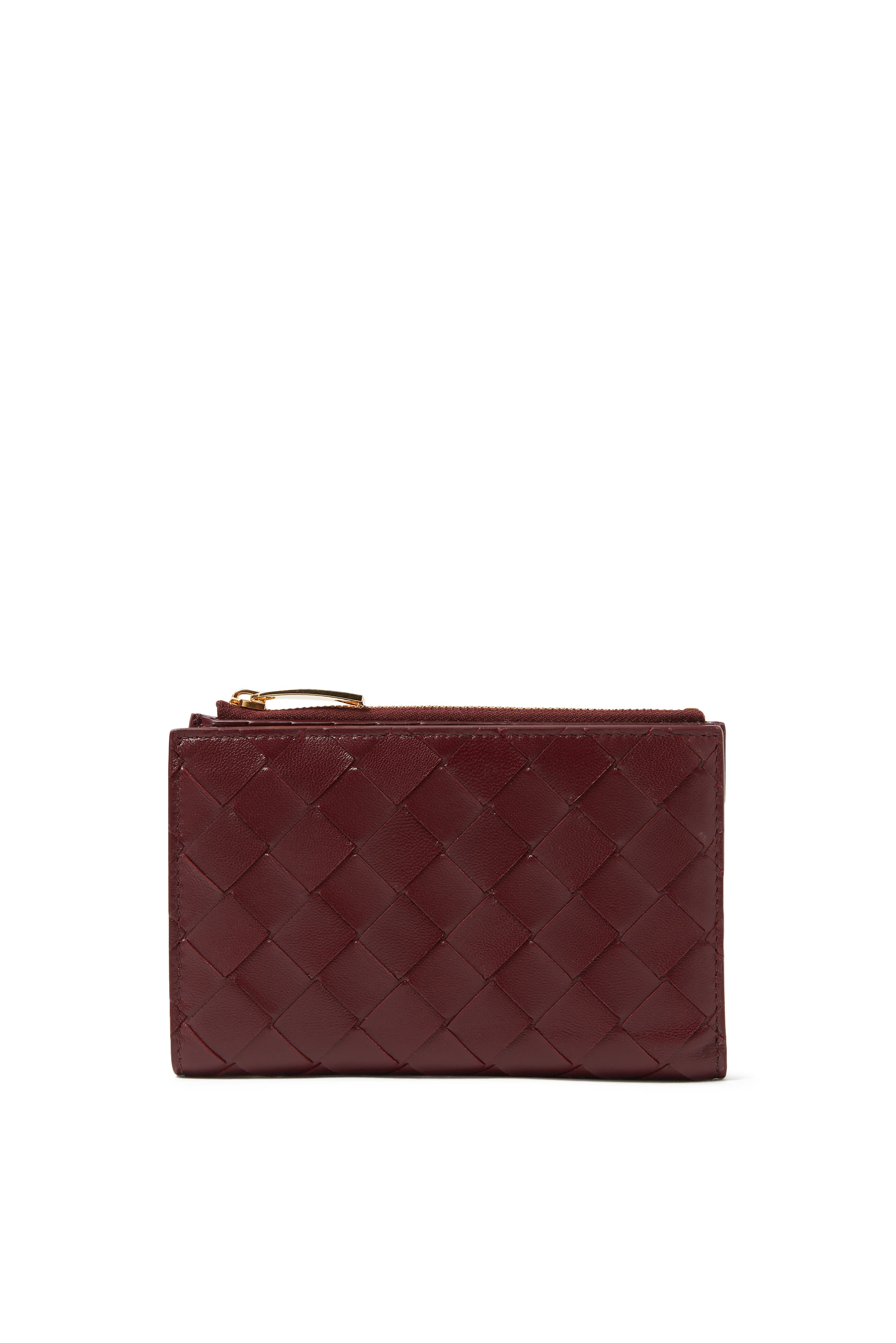 محفظة ثنائية الطي بسحاب جلد مجدول