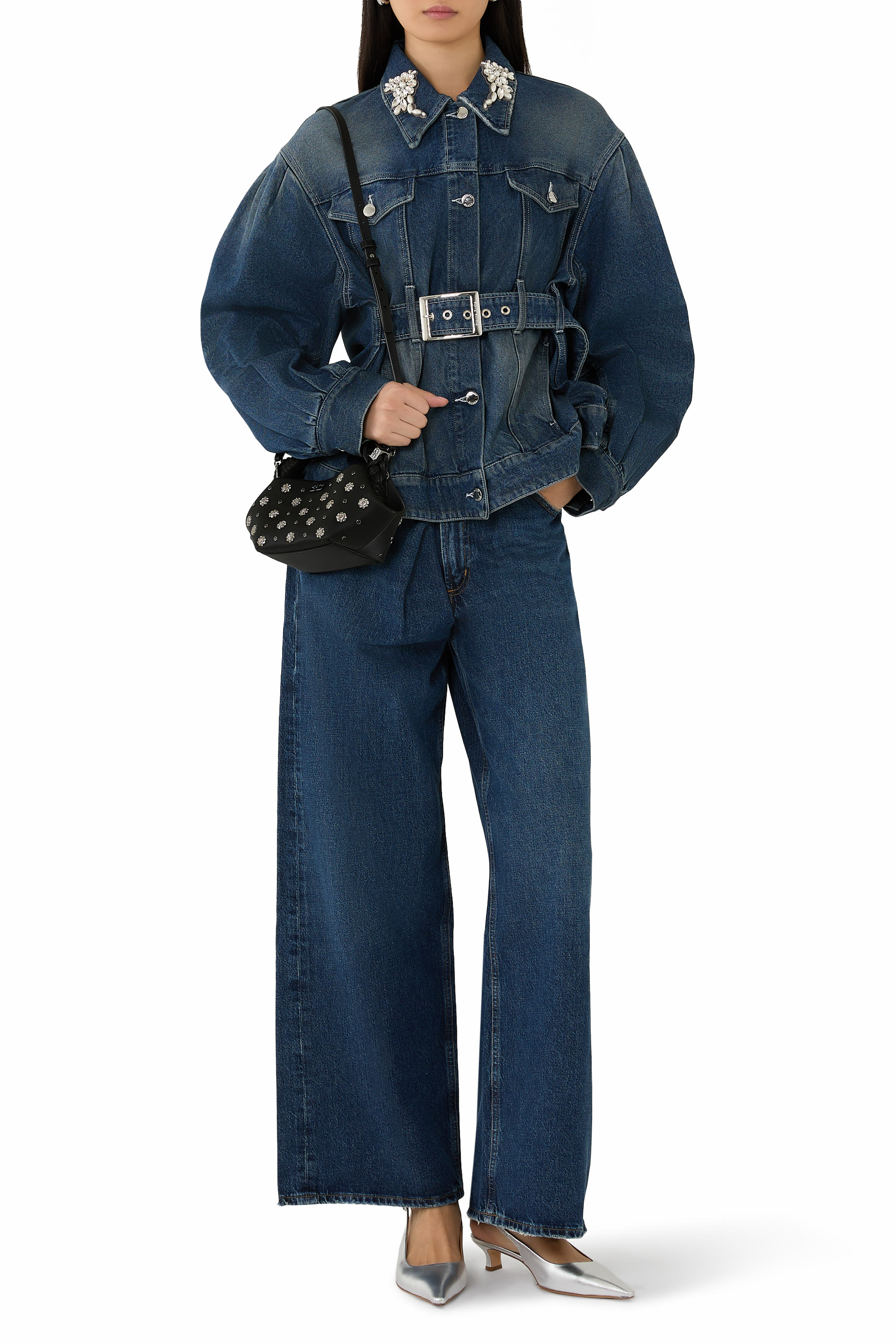 حقيبة بو صغيرة مزينة بحلي بتصميم زهور